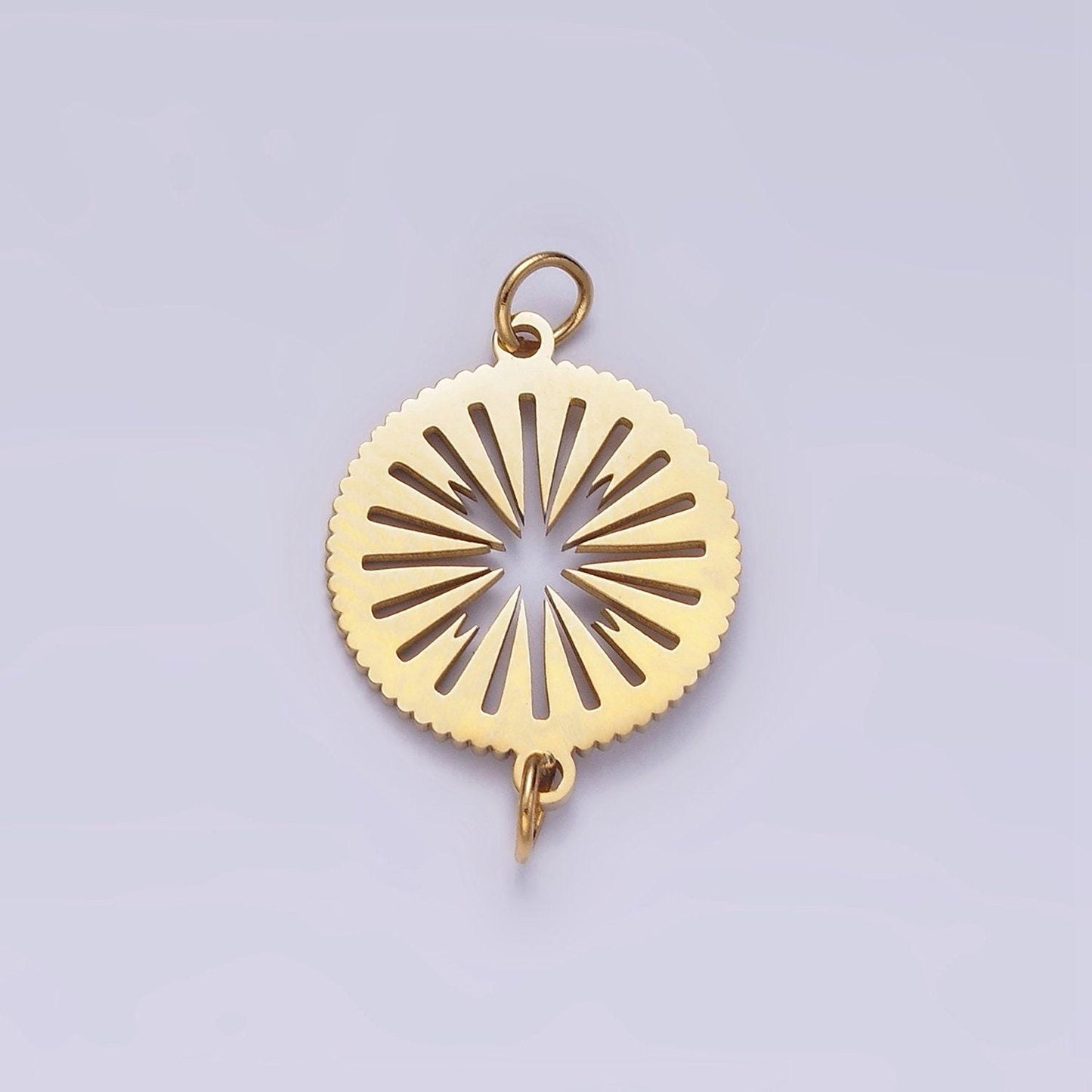 Stainless steel open ray lined geometric open round connector | p1355