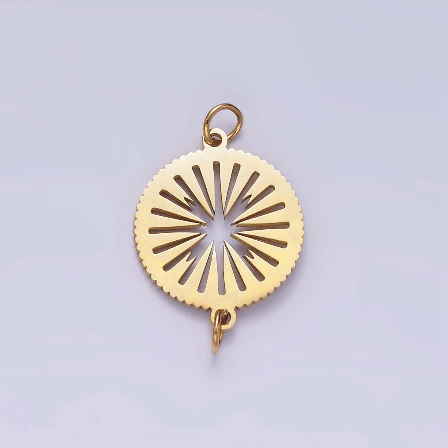 Stainless steel open ray lined geometric open round connector | p1355