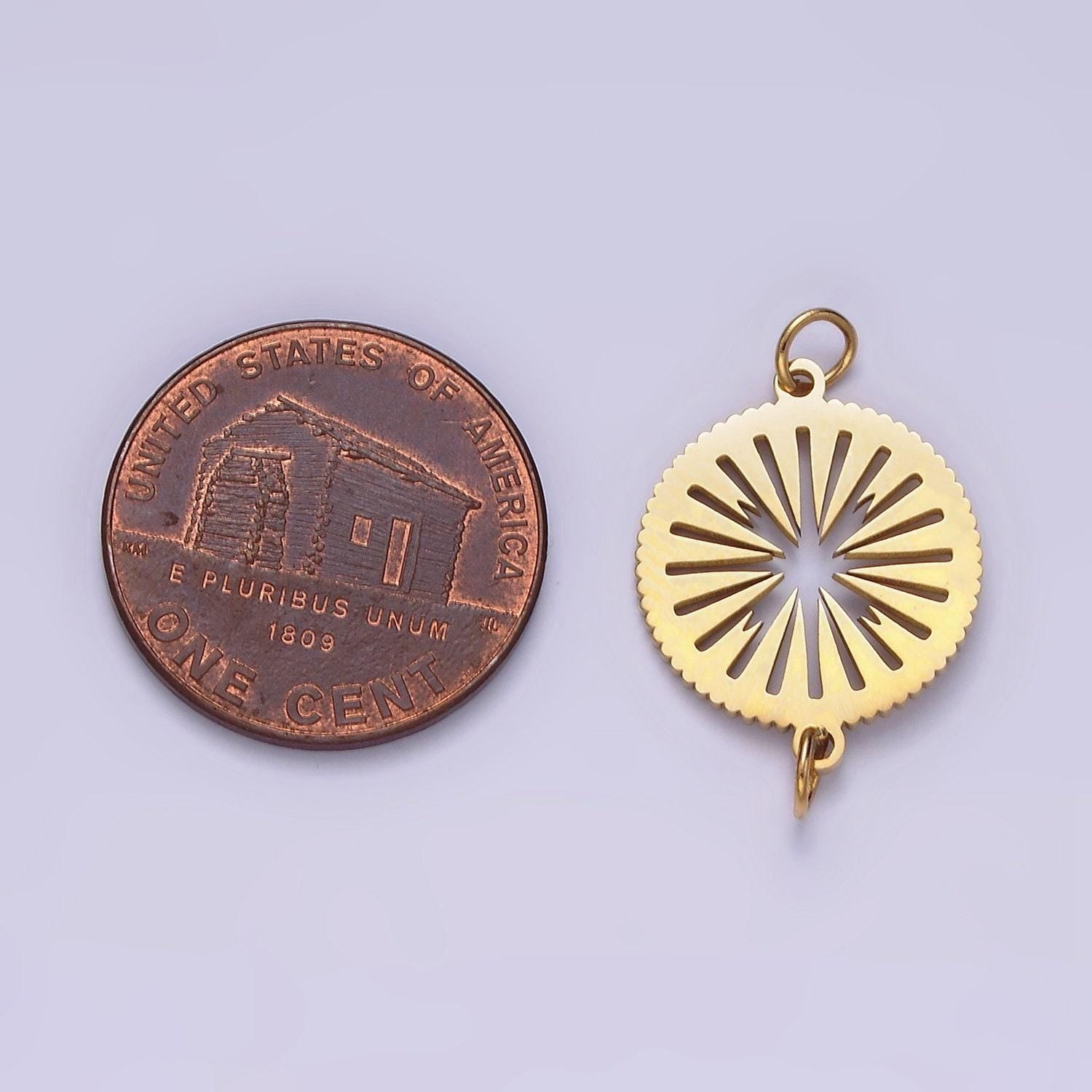 Stainless steel open ray lined geometric open round connector | p1355