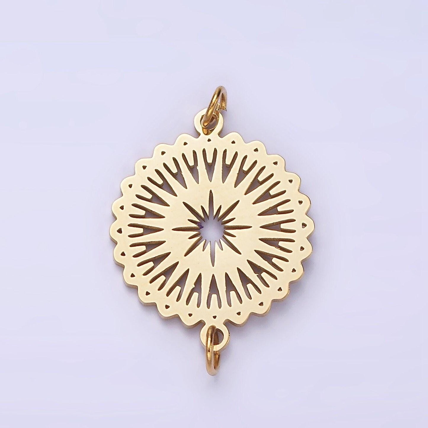 Stainless steel celestial sunburst star artisan minimalist open wavy connector | p1354