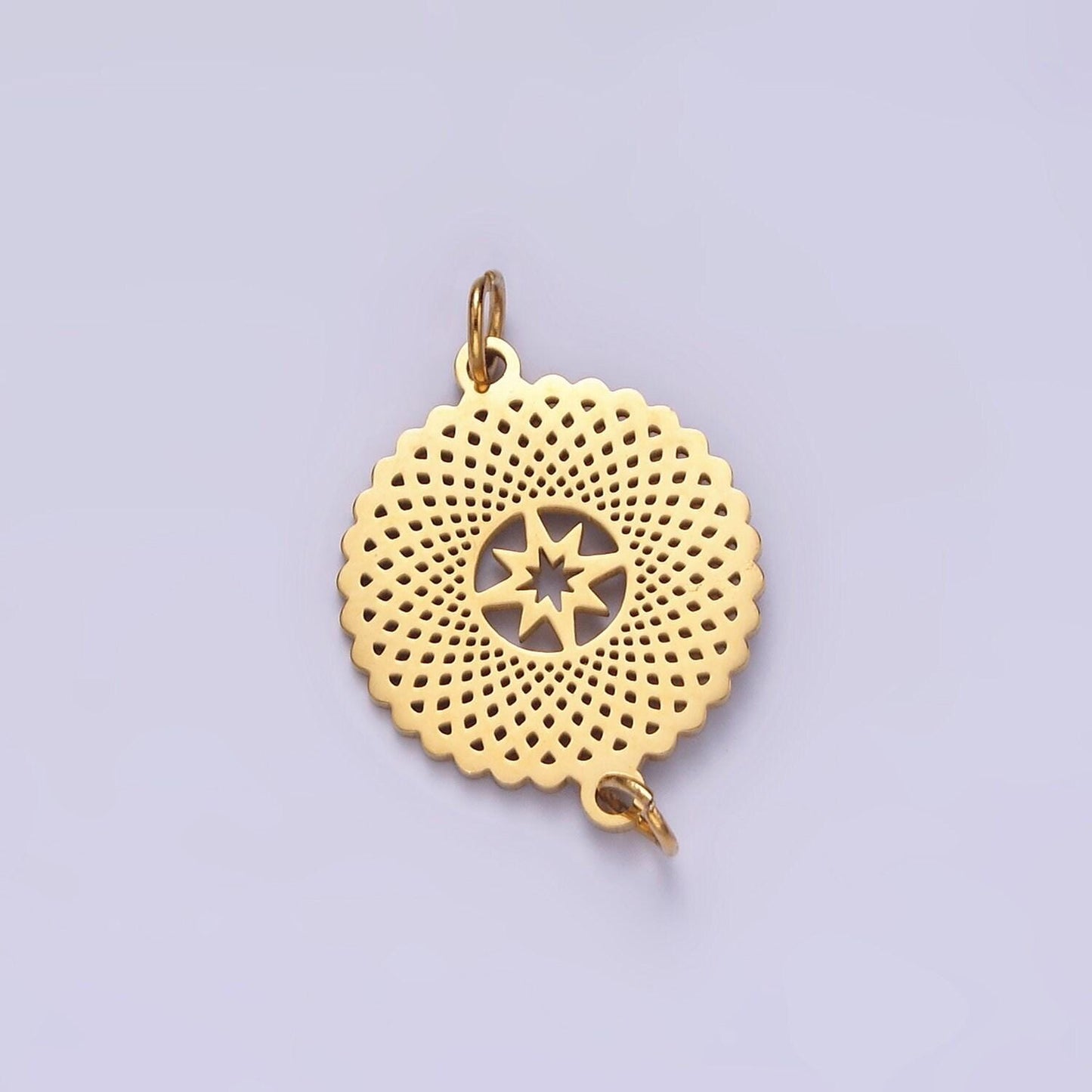 Stainless steel celestial north star artisan open round connector | p1353