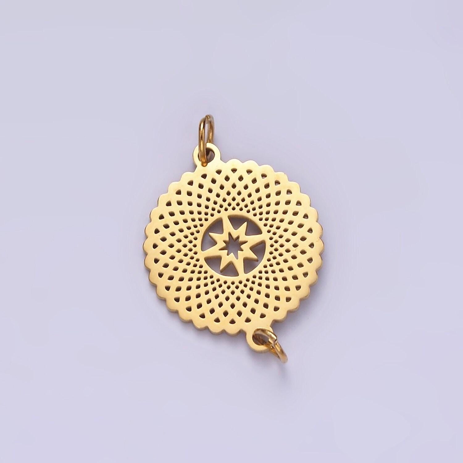 Stainless steel celestial north star artisan open round connector | p1353
