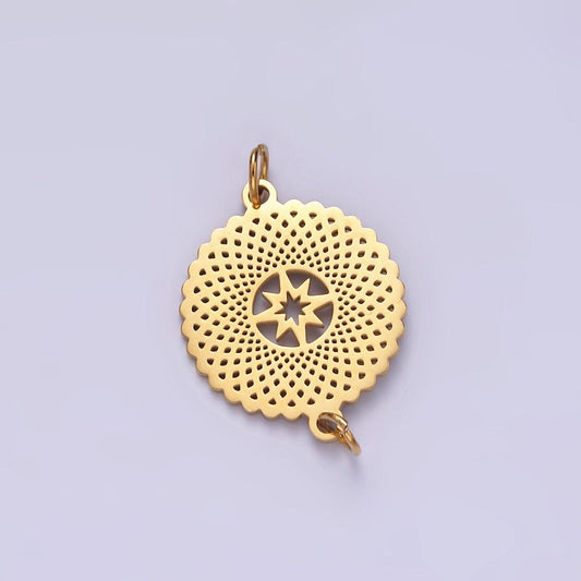 Stainless steel celestial north star artisan open round connector | p1353