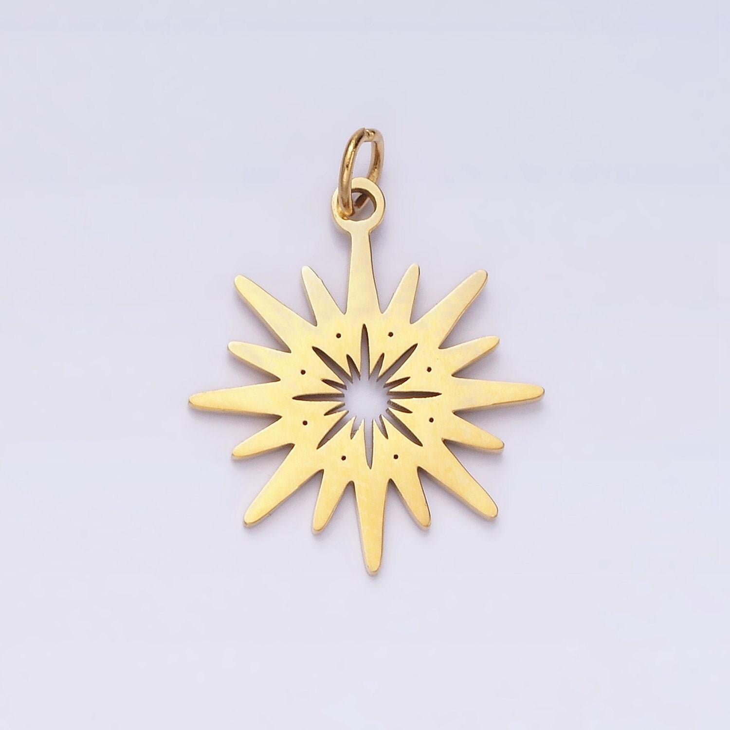Stainless steel celestial sunburst ray star minimalist open charm | p1352