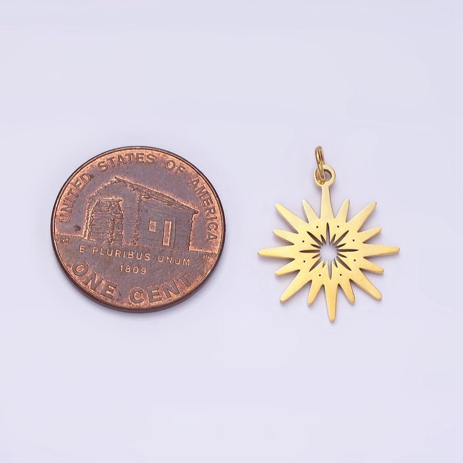 Stainless steel celestial sunburst ray star minimalist open charm | p1352