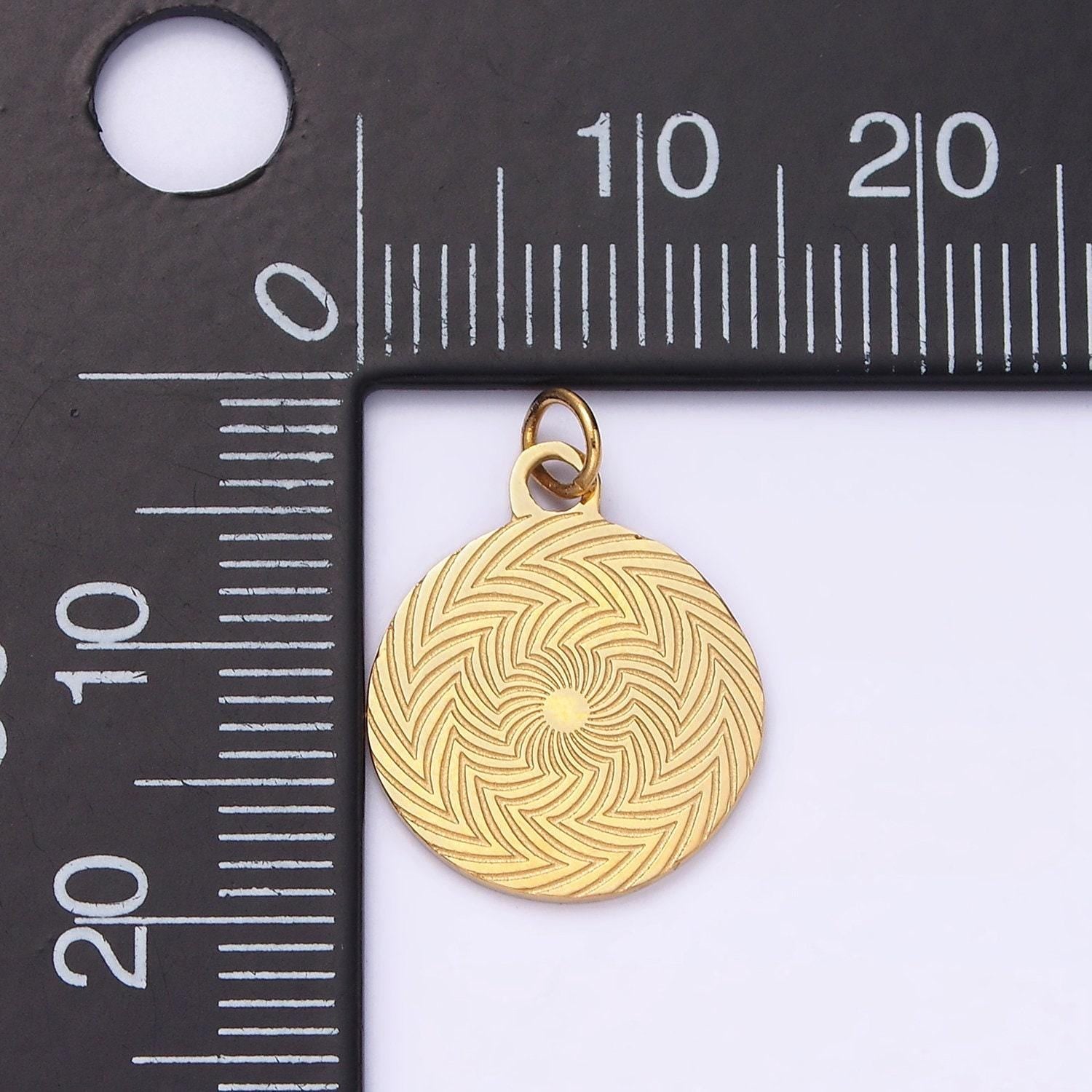 Stainless steel celestial sun ray lined geometric minimalist round charm | p1350