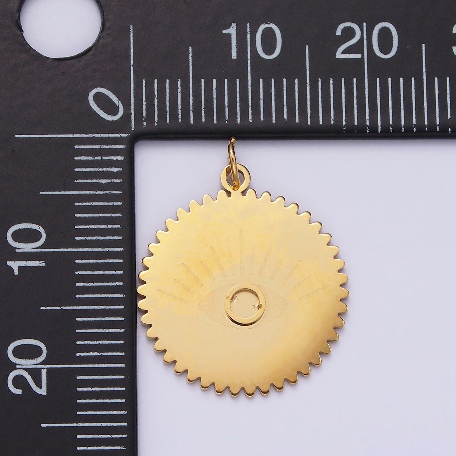 Stainless steel evil eye engraved rounded minimalist charm | p1347