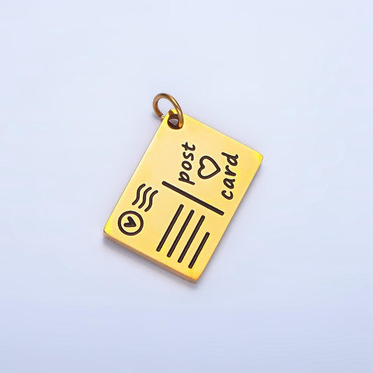 Scripted "post <3 card" black enamel out-line, stainless steel travel charm | p-1339