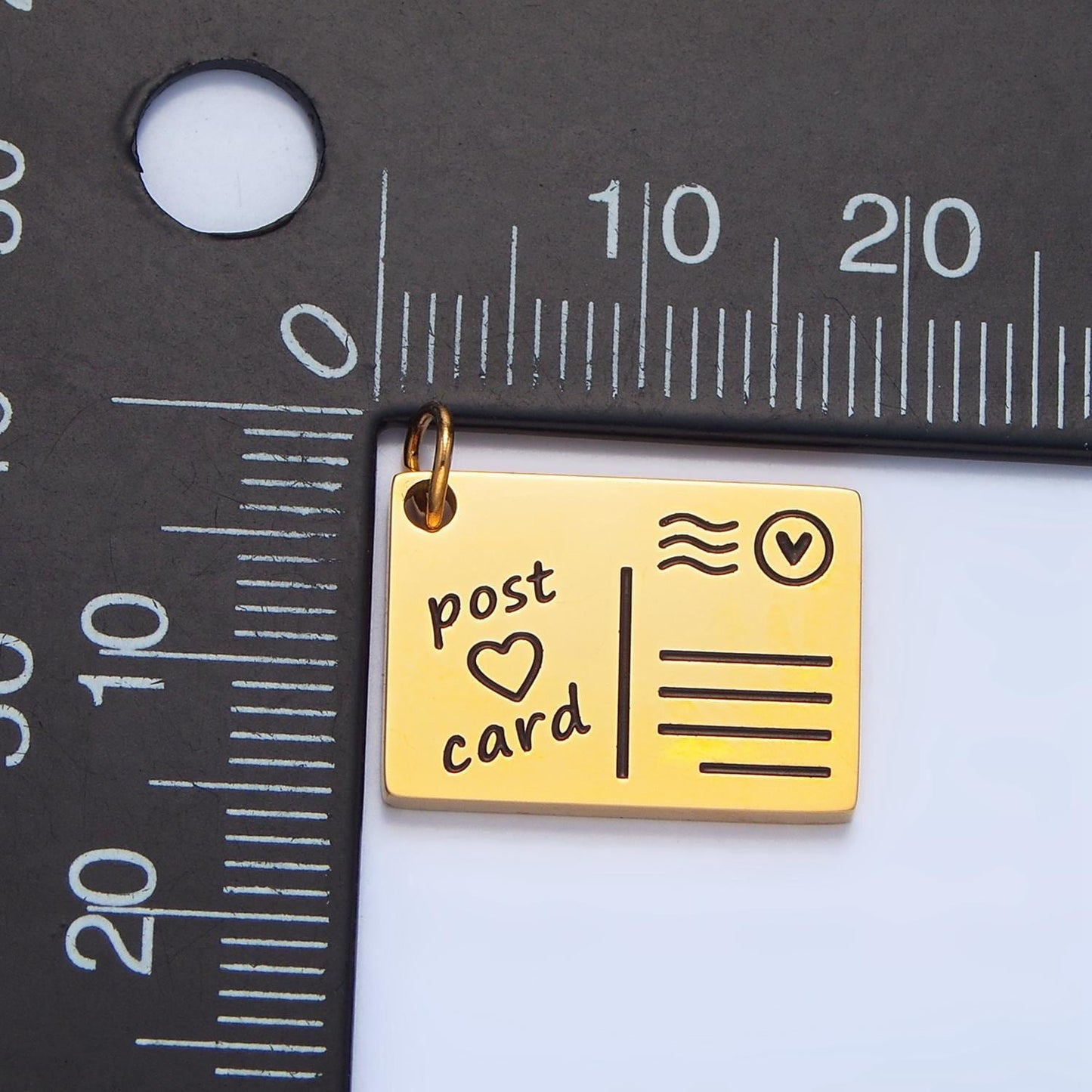 Scripted "post <3 card" black enamel out-line, stainless steel travel charm | p-1339