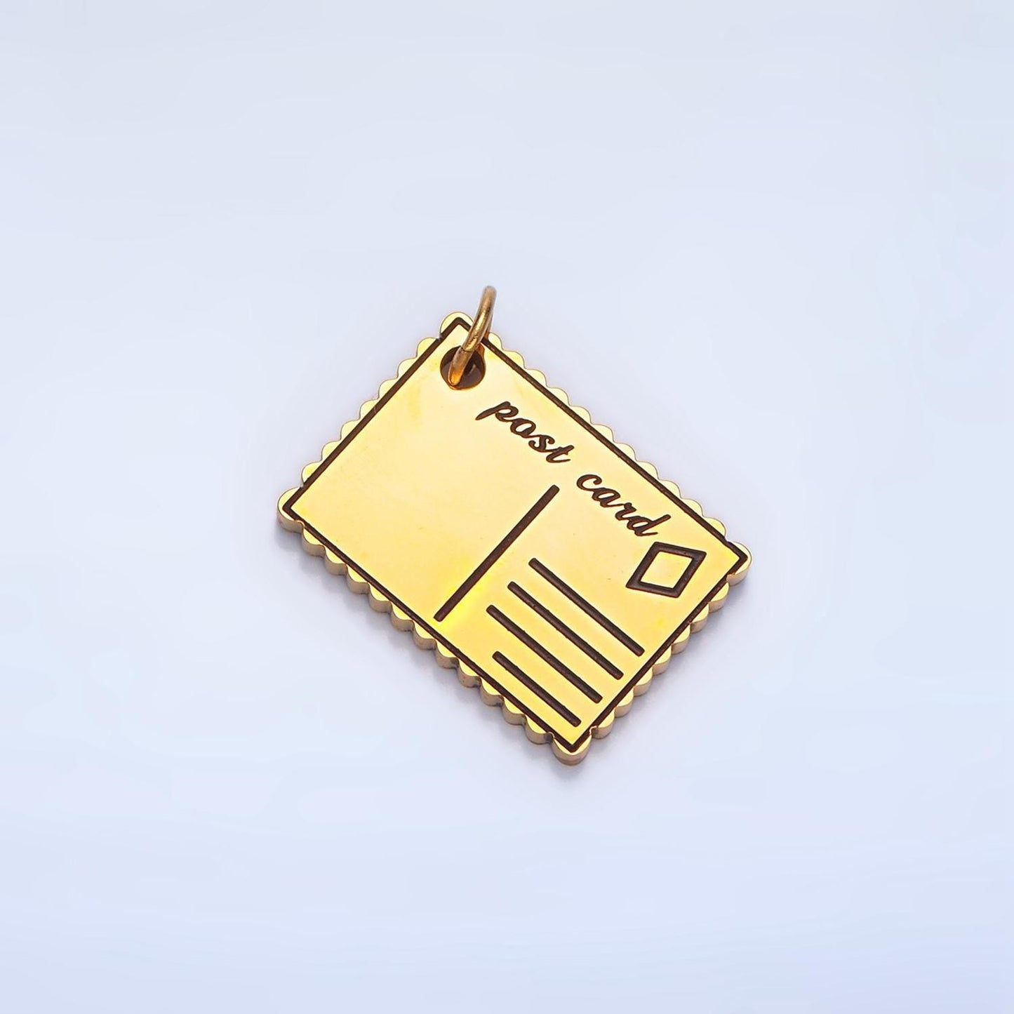 Blank post card black enamel out-line, stainless steel travel charm | p-1337