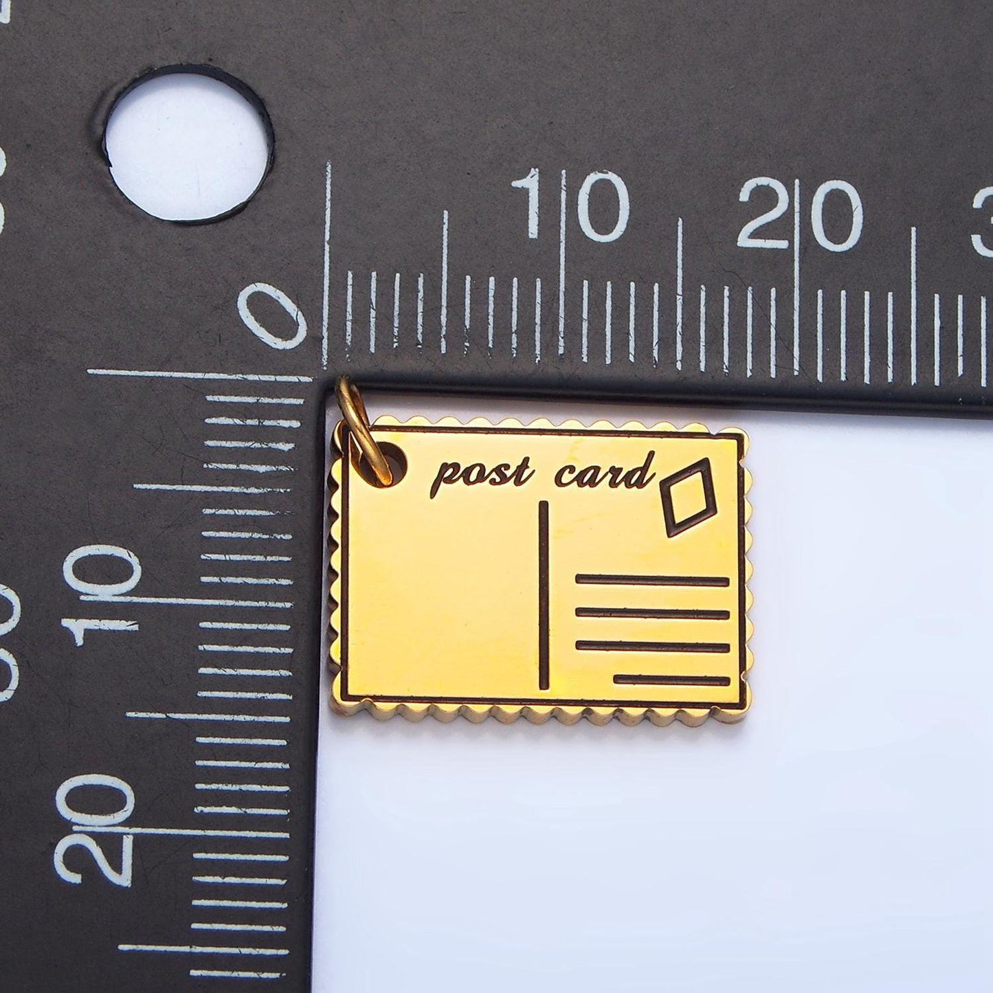 Blank post card black enamel out-line, stainless steel travel charm | p-1337