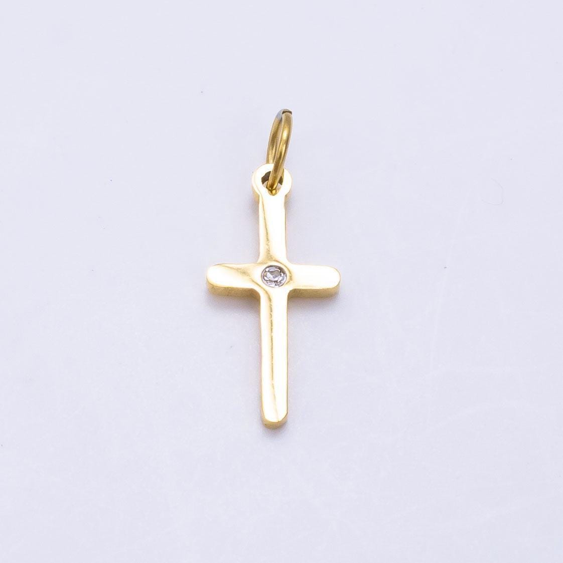 Mini slim stainless steel cross charm gold cross pendant religious findings lead nickel free tarnish resistant charm p-1293