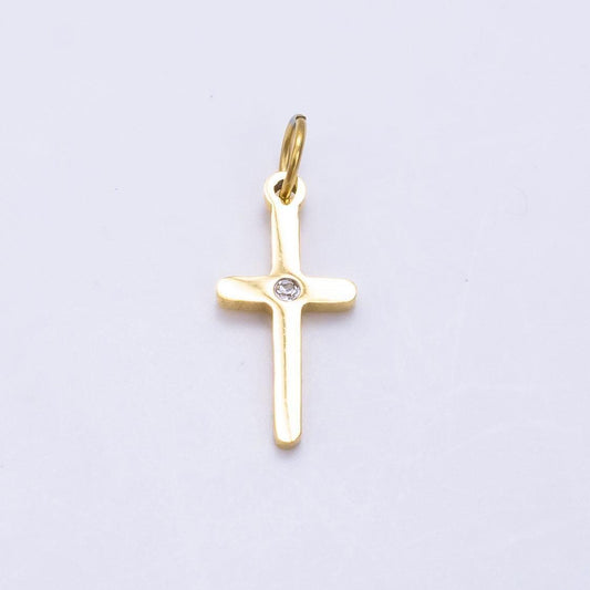 Mini slim stainless steel cross charm gold cross pendant religious findings lead nickel free tarnish resistant charm p-1293