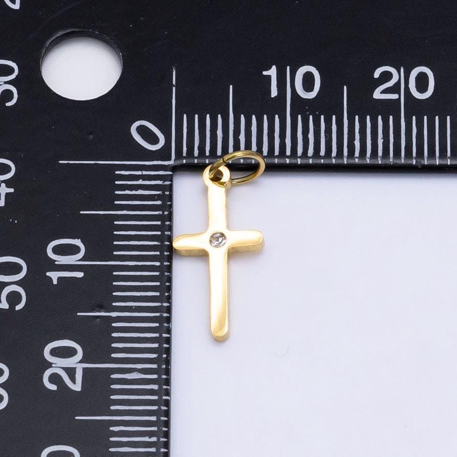 Mini slim stainless steel cross charm gold cross pendant religious findings lead nickel free tarnish resistant charm p-1293