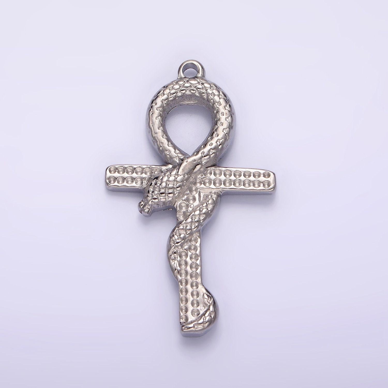 Stainless steel filled ankh, symbol of life, egyptian pantheon, crux ansata, cubic serpent necklace pendant charm gold snake cross p1285