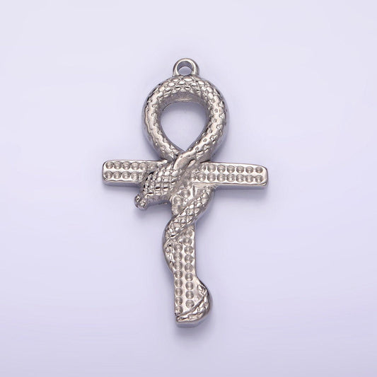 Stainless steel filled ankh, symbol of life, egyptian pantheon, crux ansata, cubic serpent necklace pendant charm gold snake cross p1285