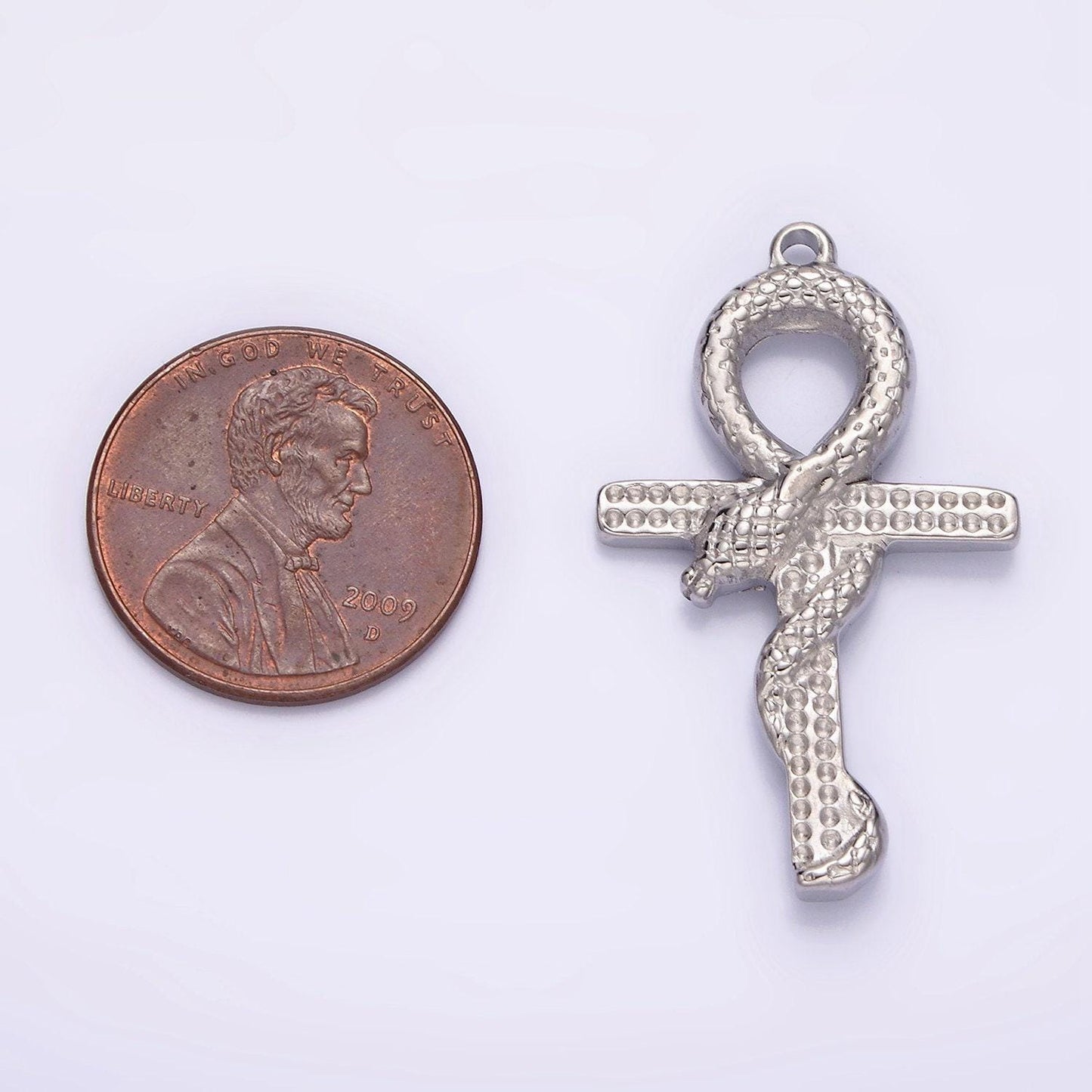 Stainless steel filled ankh, symbol of life, egyptian pantheon, crux ansata, cubic serpent necklace pendant charm gold snake cross p1285