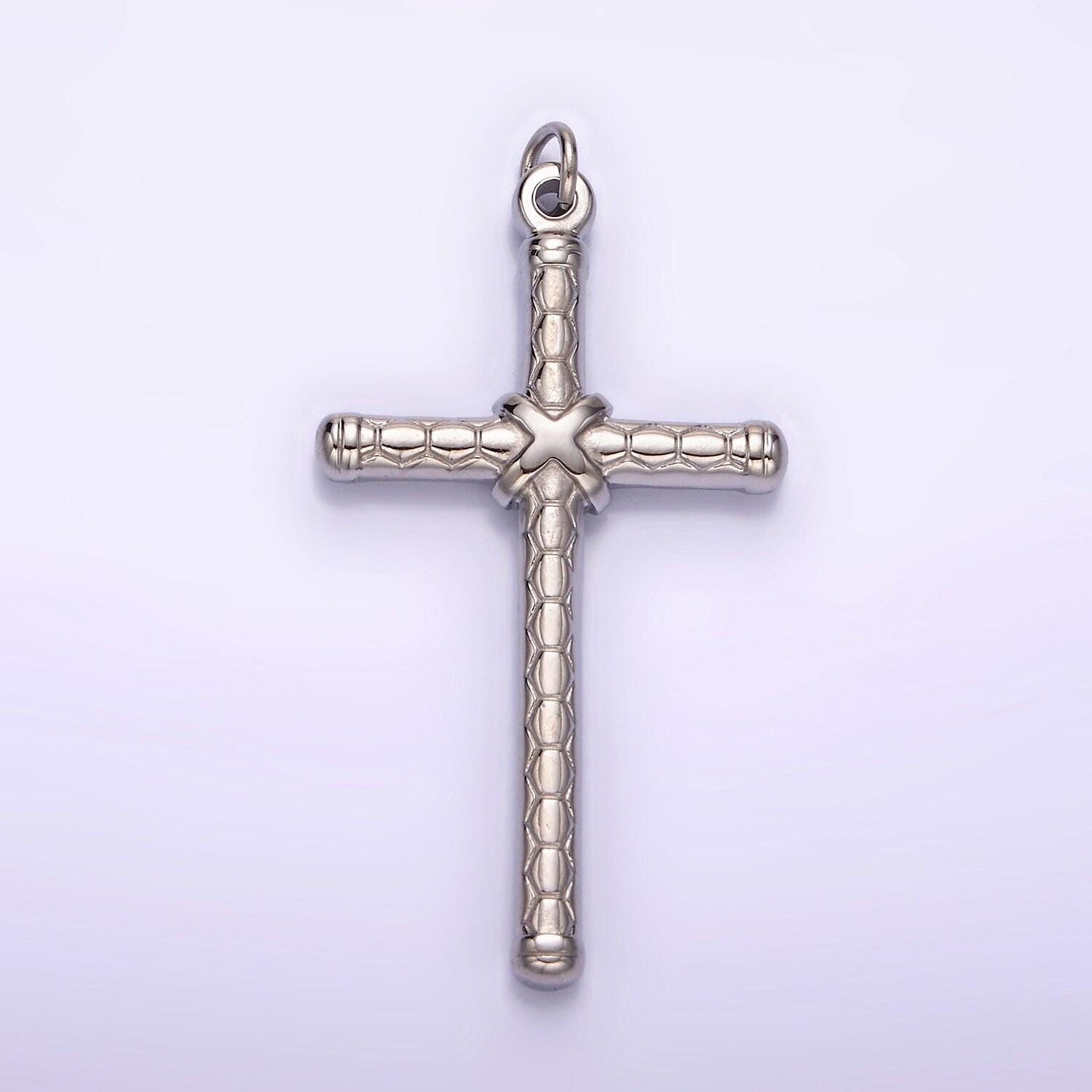 Stainless steel gold cross tied hexagon textured charm in gold & silver for unisex men jewelry component religious pendant | p1282 p1283