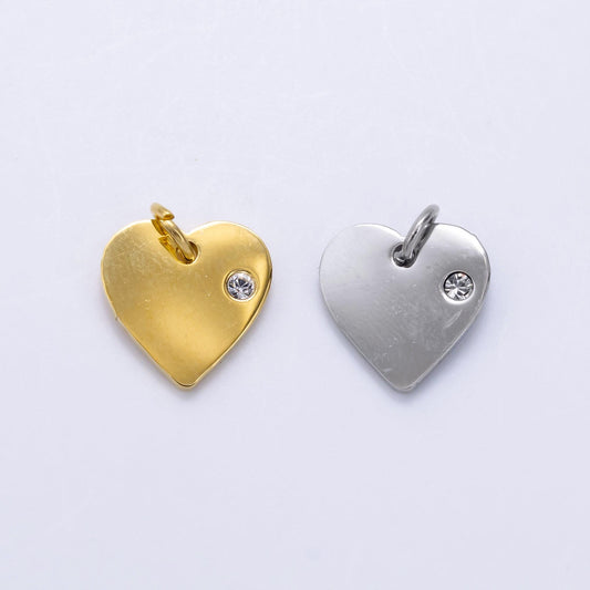 Mini flat stainless steel heart in gold & silver cz charm | p-1279