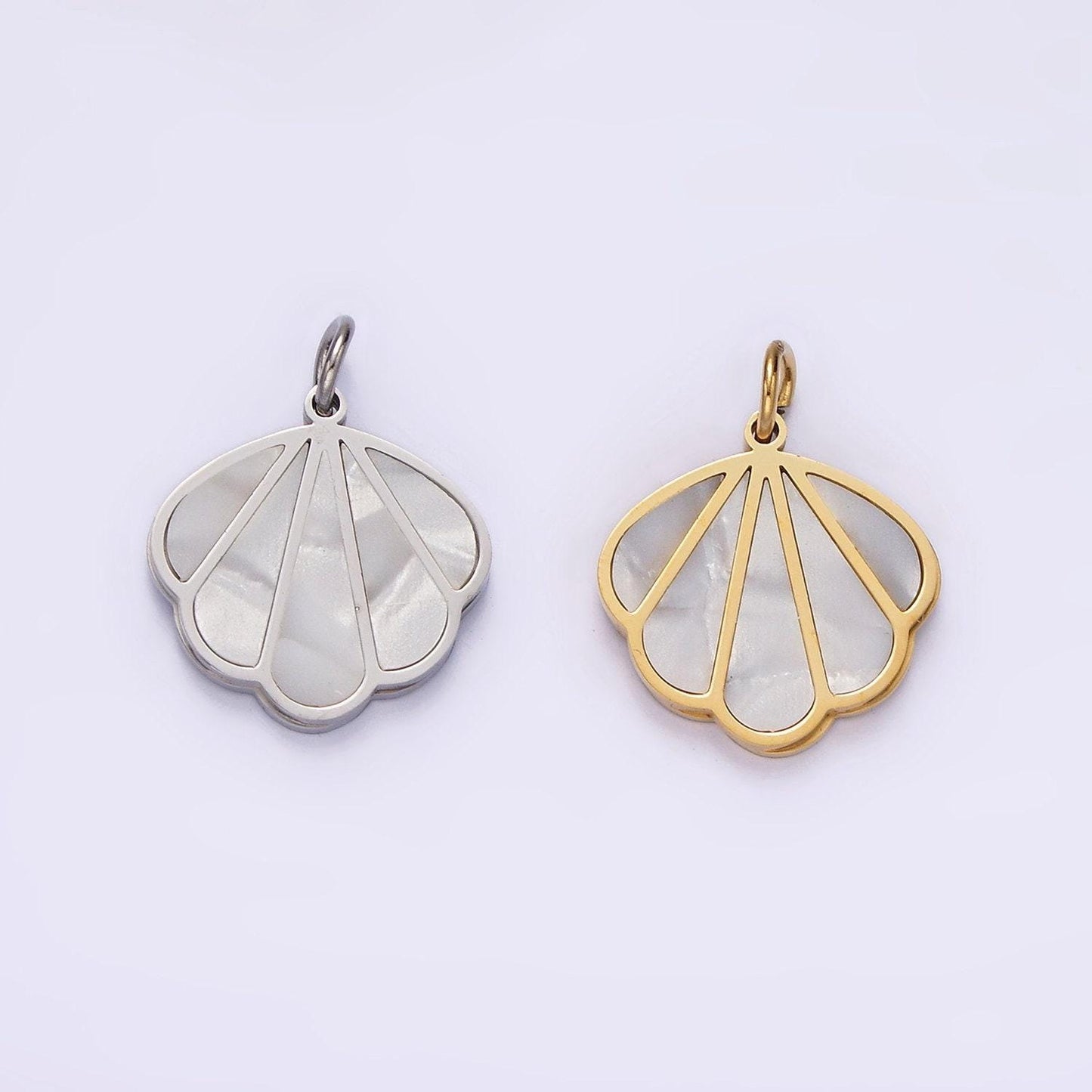 Stainless steel shell pearl ocean clam shell charm in gold & silver | p1275
