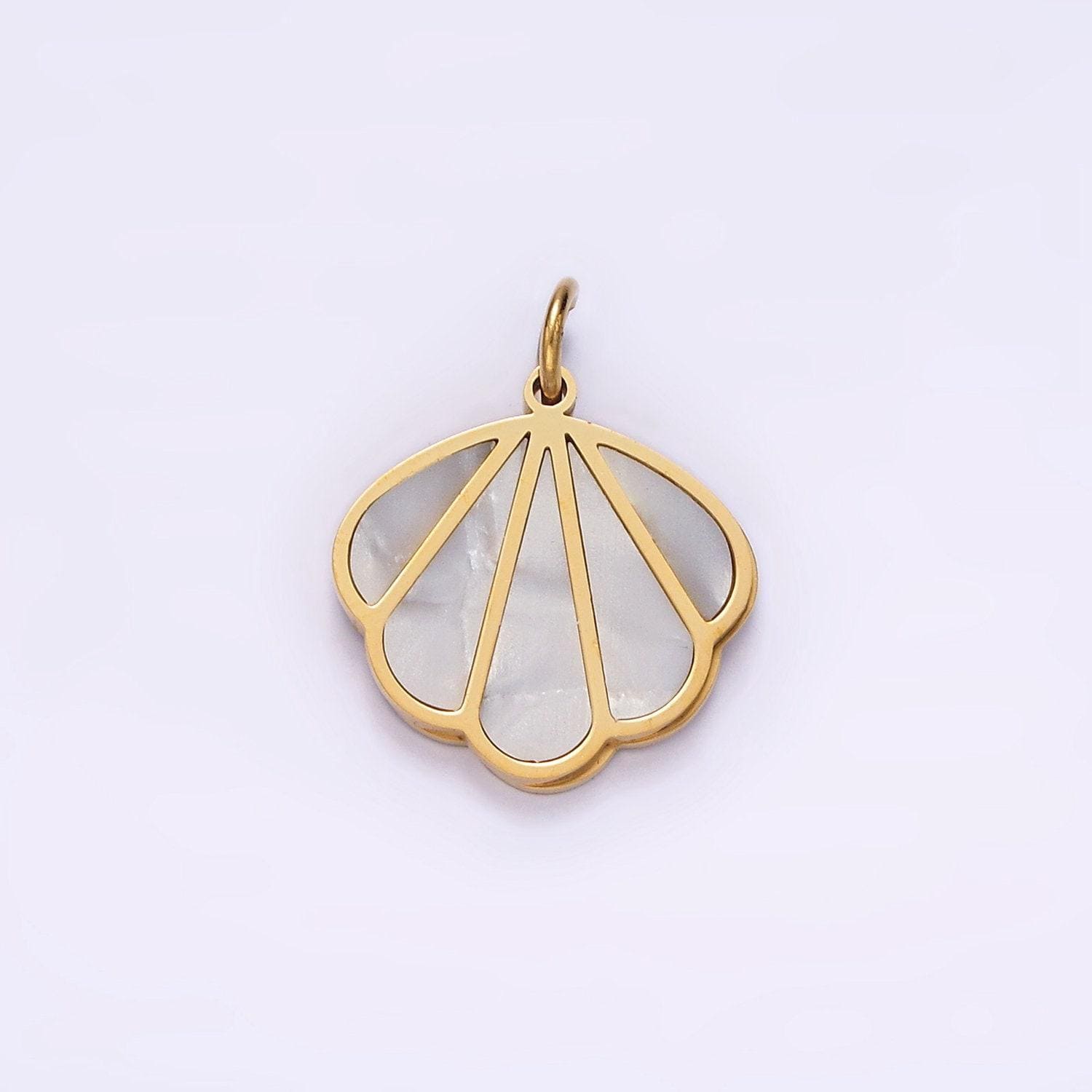 Stainless steel shell pearl ocean clam shell charm in gold & silver | p1275