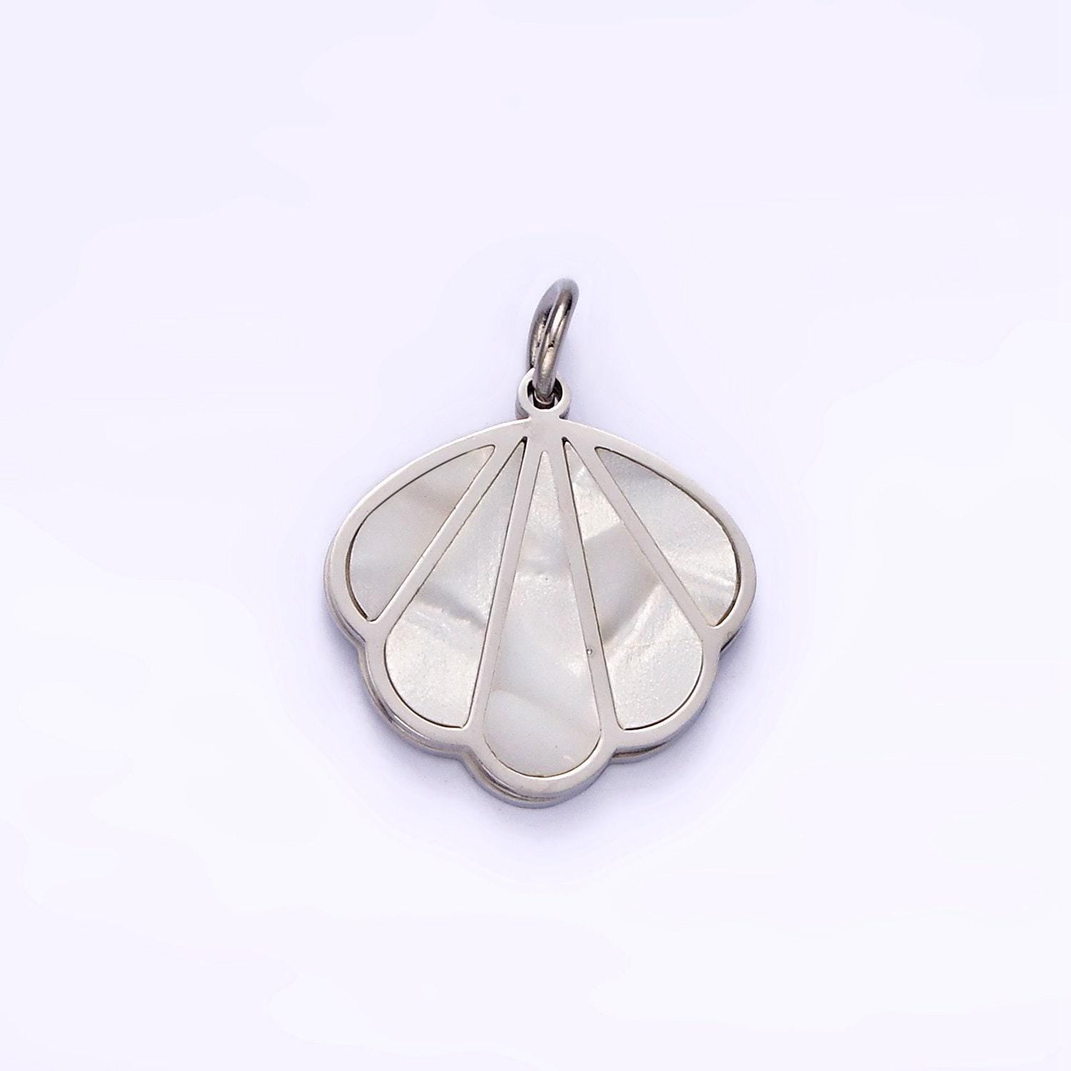 Stainless steel shell pearl ocean clam shell charm in gold & silver | p1275