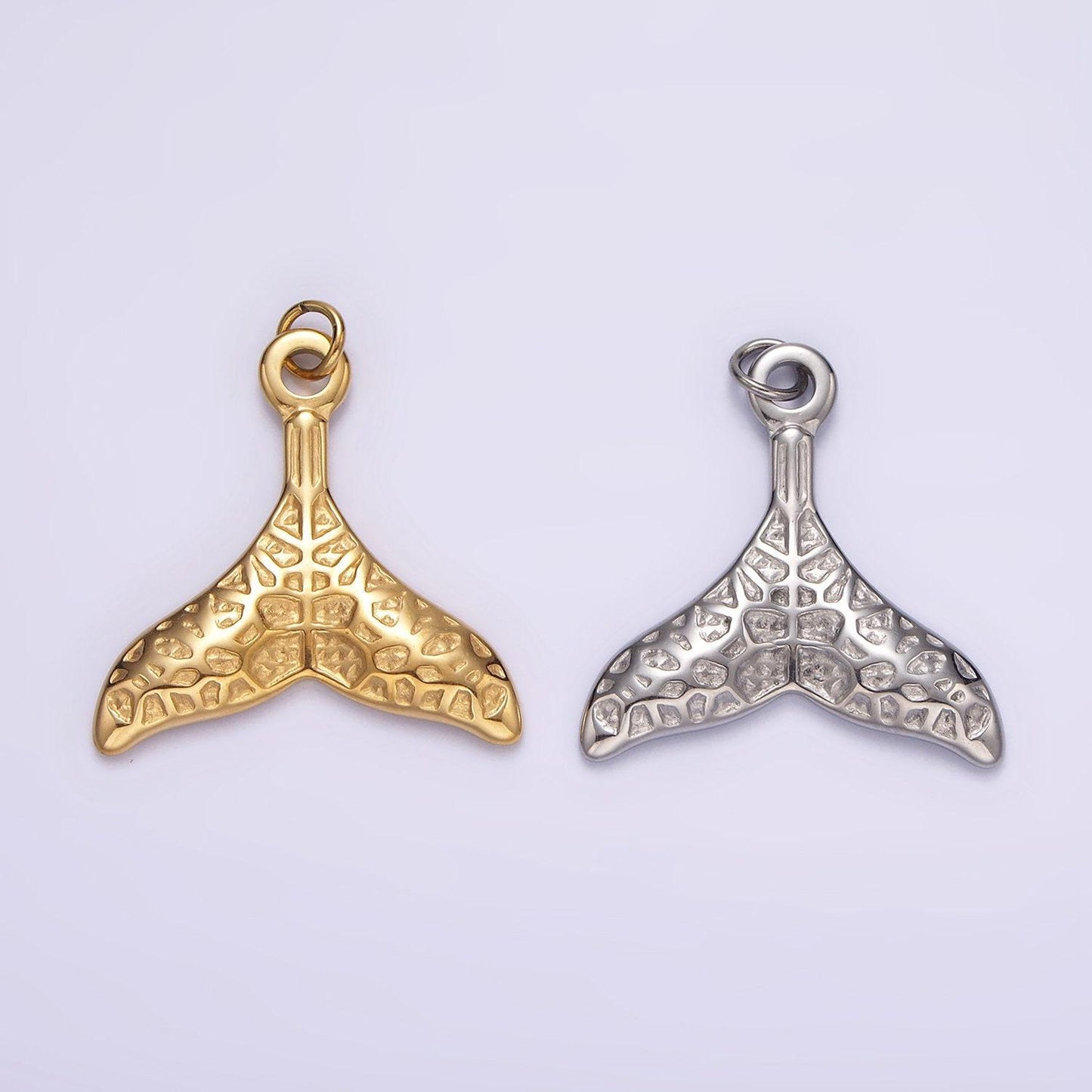 Stainless steel ocean animal whale tail textured charm in gold & silver | p1267