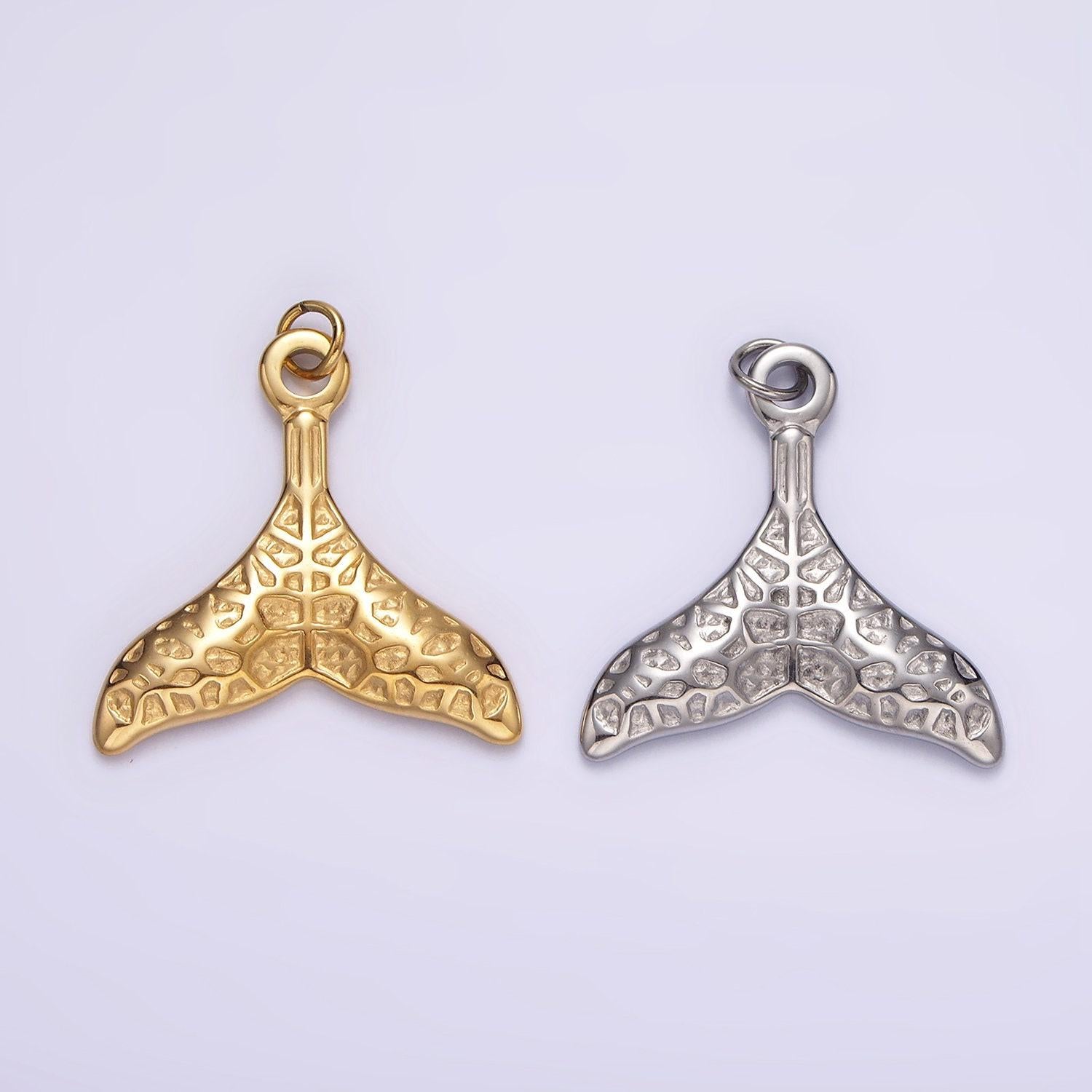 Stainless steel ocean animal whale tail textured charm in gold & silver | p1267