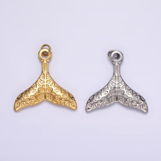 Stainless steel ocean animal whale tail textured charm in gold & silver | p1267