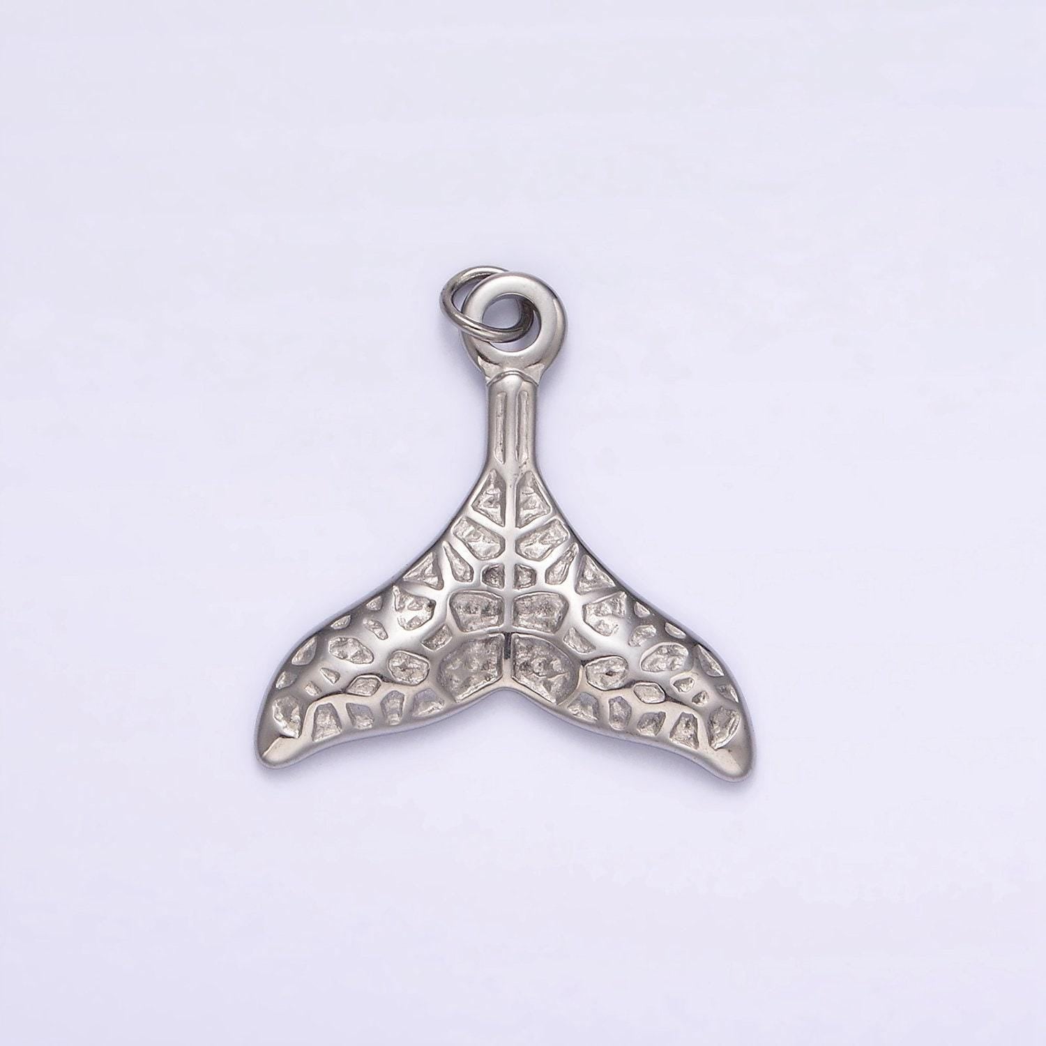 Stainless steel ocean animal whale tail textured charm in gold & silver | p1267
