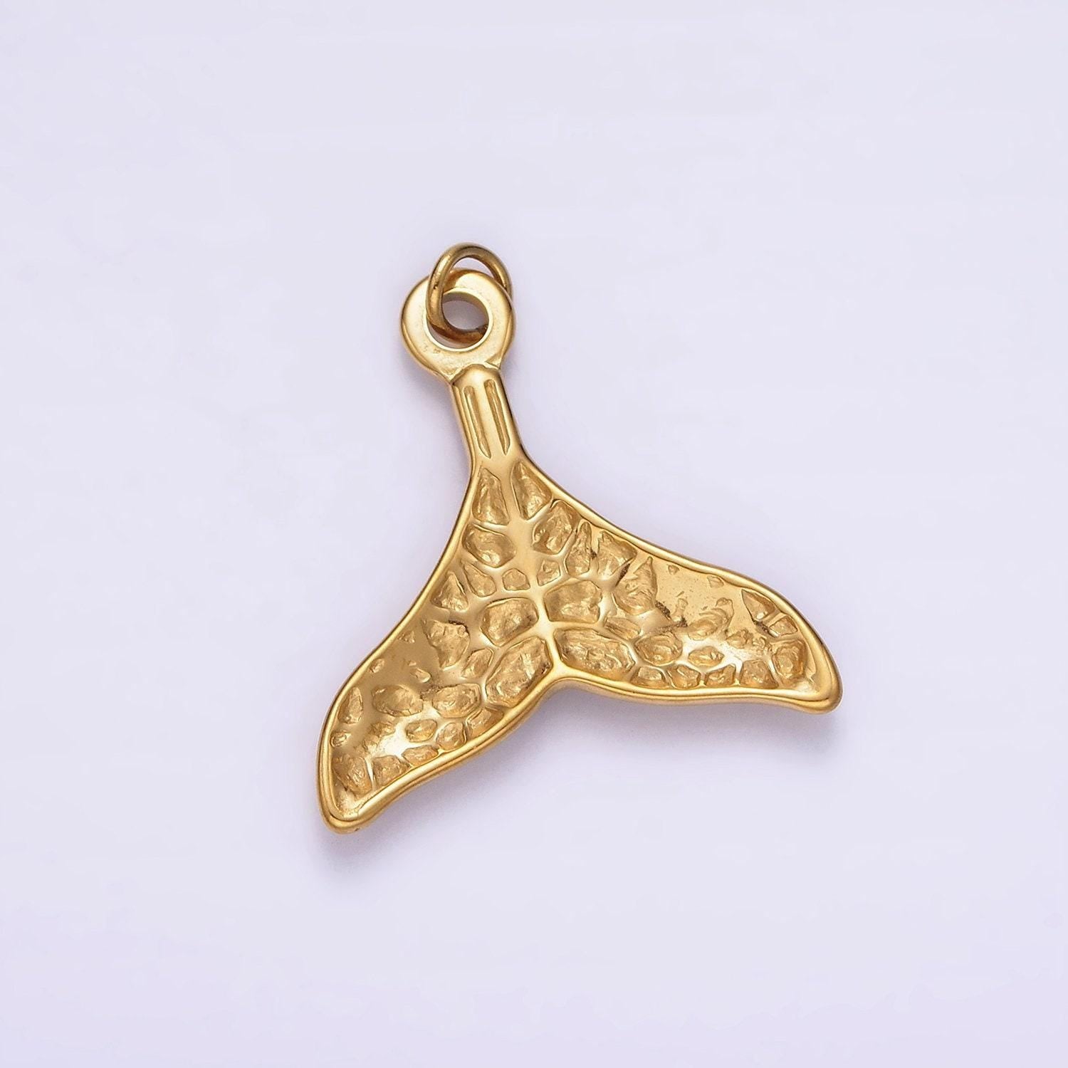 Stainless steel ocean animal whale tail textured charm in gold & silver | p1267
