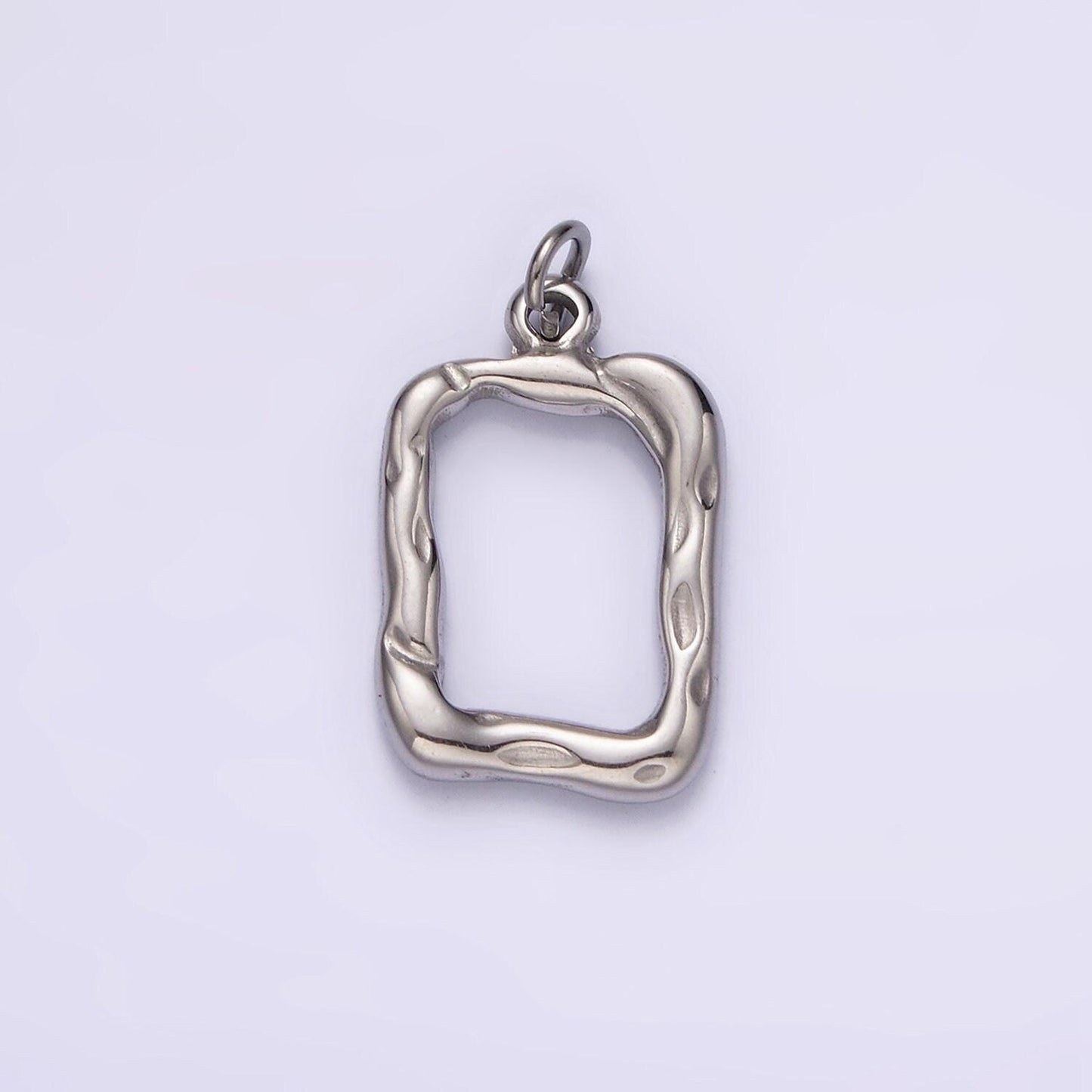 Stainless steel 20mm open hammered rectangular charm in gold & silver | p1263