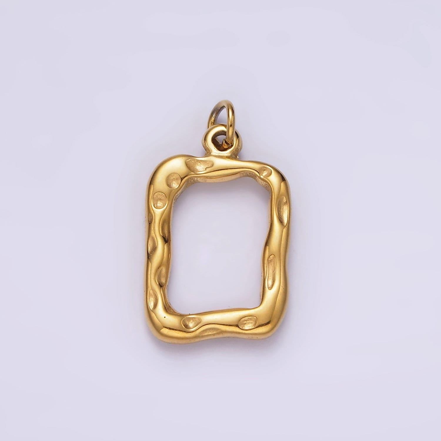 Stainless steel 20mm open hammered rectangular charm in gold & silver | p1263