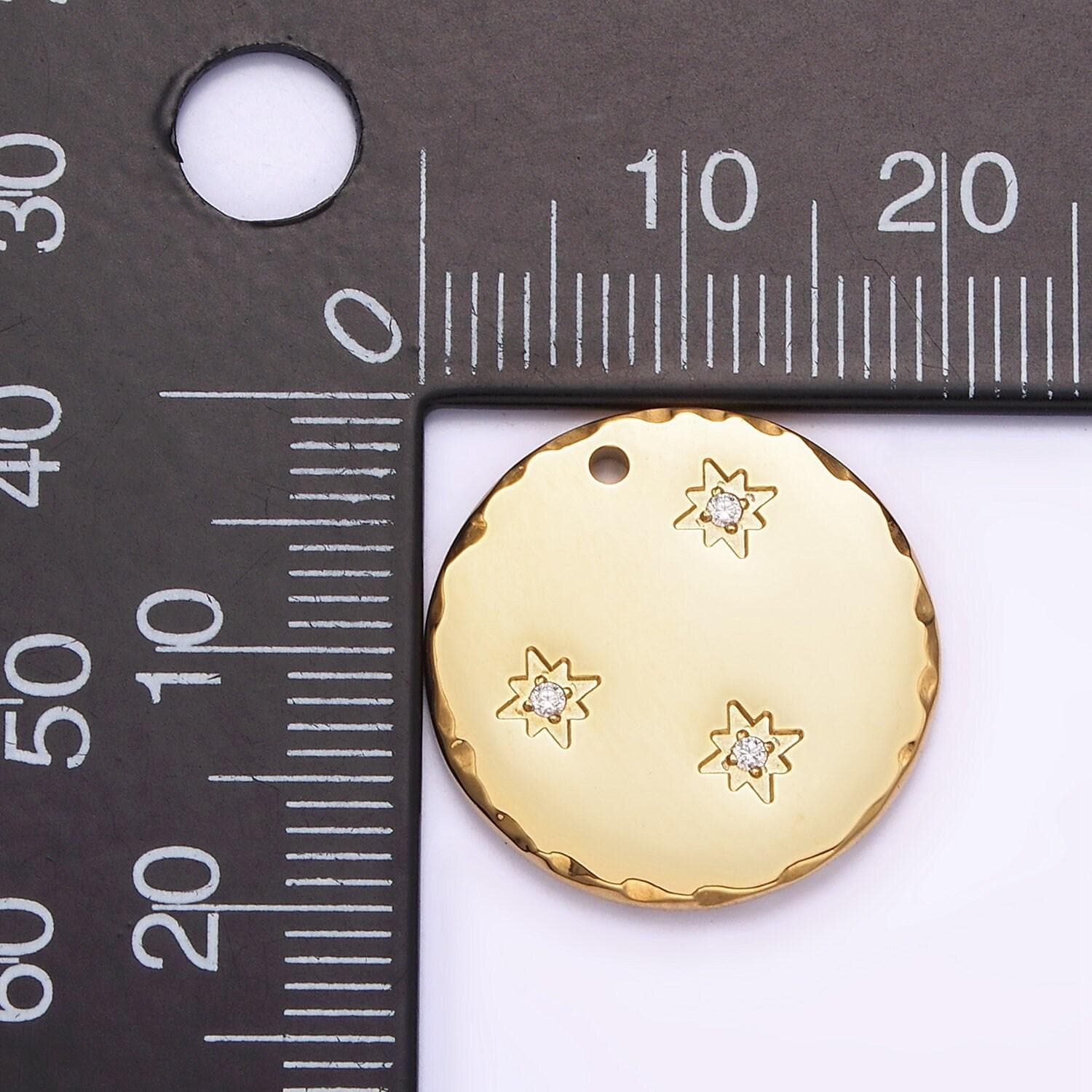 Stainless steel coin star charms, steel star pendants minimalist celestial jewelry lightweight crystal star design