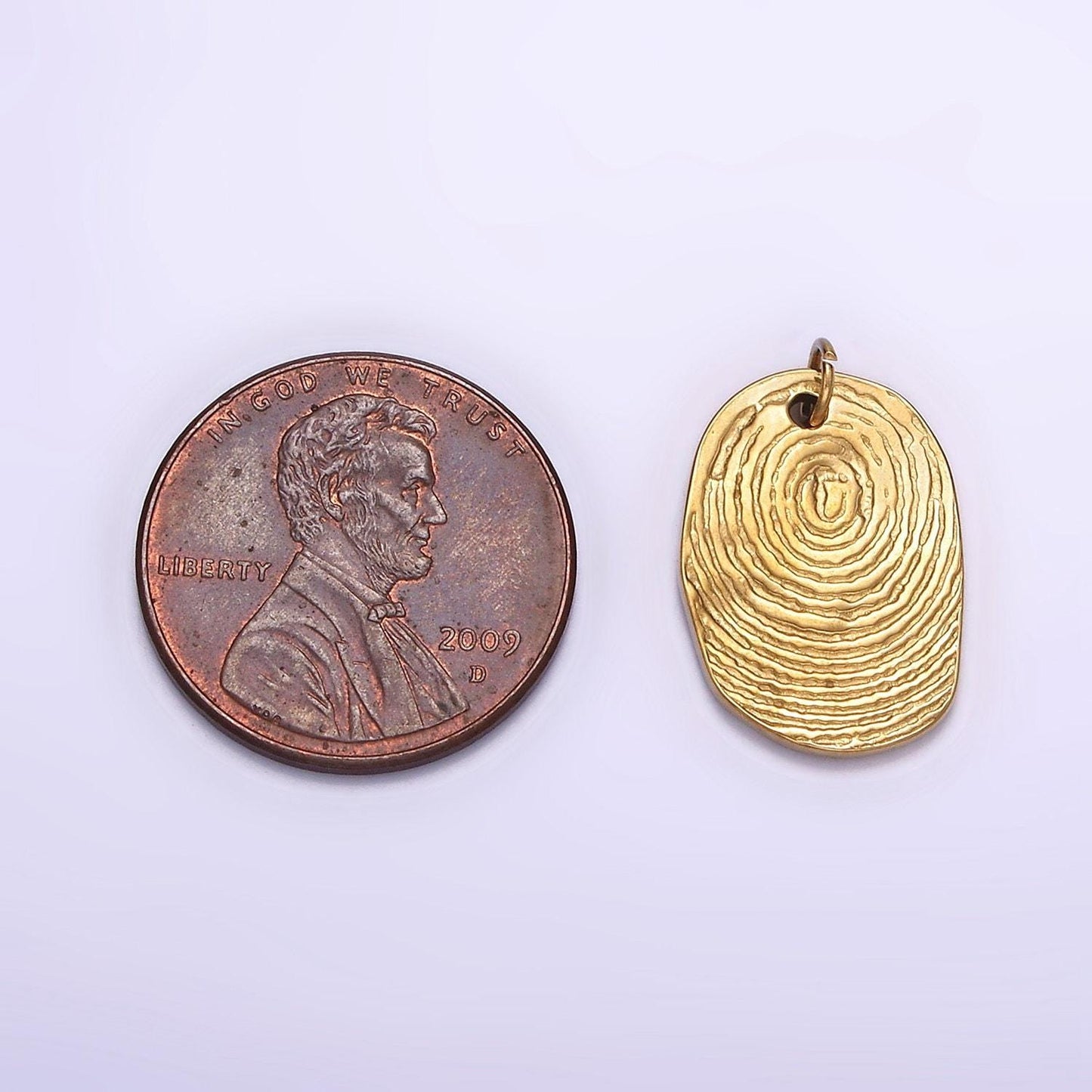 Stainless steel gold fingerprint swirl-patterned oval charm, minimalistic fingerprint heart pendant p1235