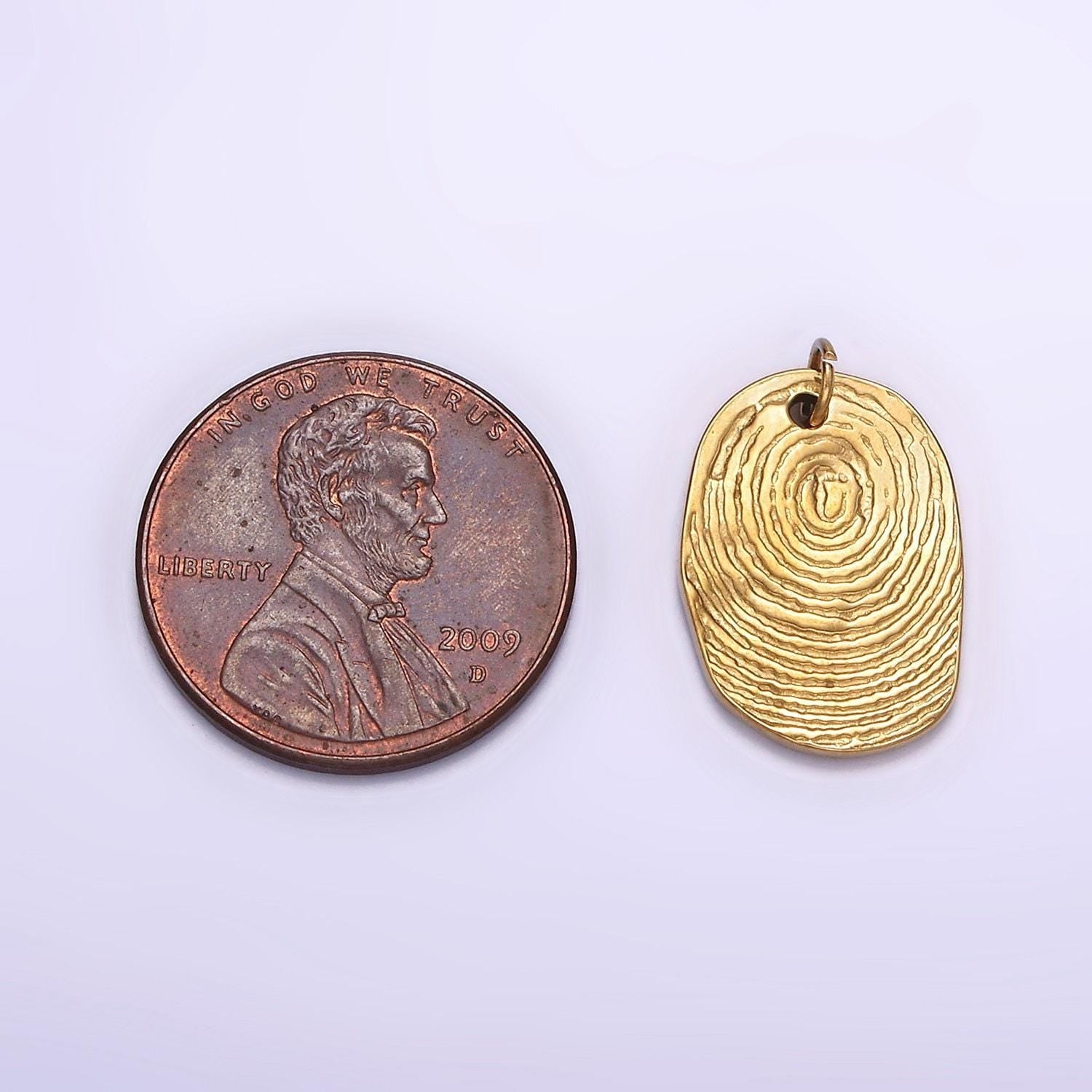 Stainless steel gold fingerprint swirl-patterned oval charm, minimalistic fingerprint heart pendant p1235