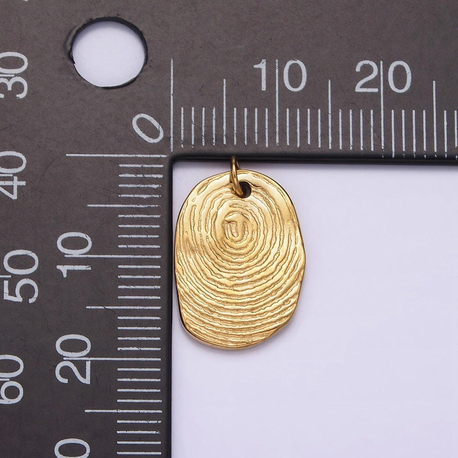 Stainless steel gold fingerprint swirl-patterned oval charm, minimalistic fingerprint heart pendant p1235