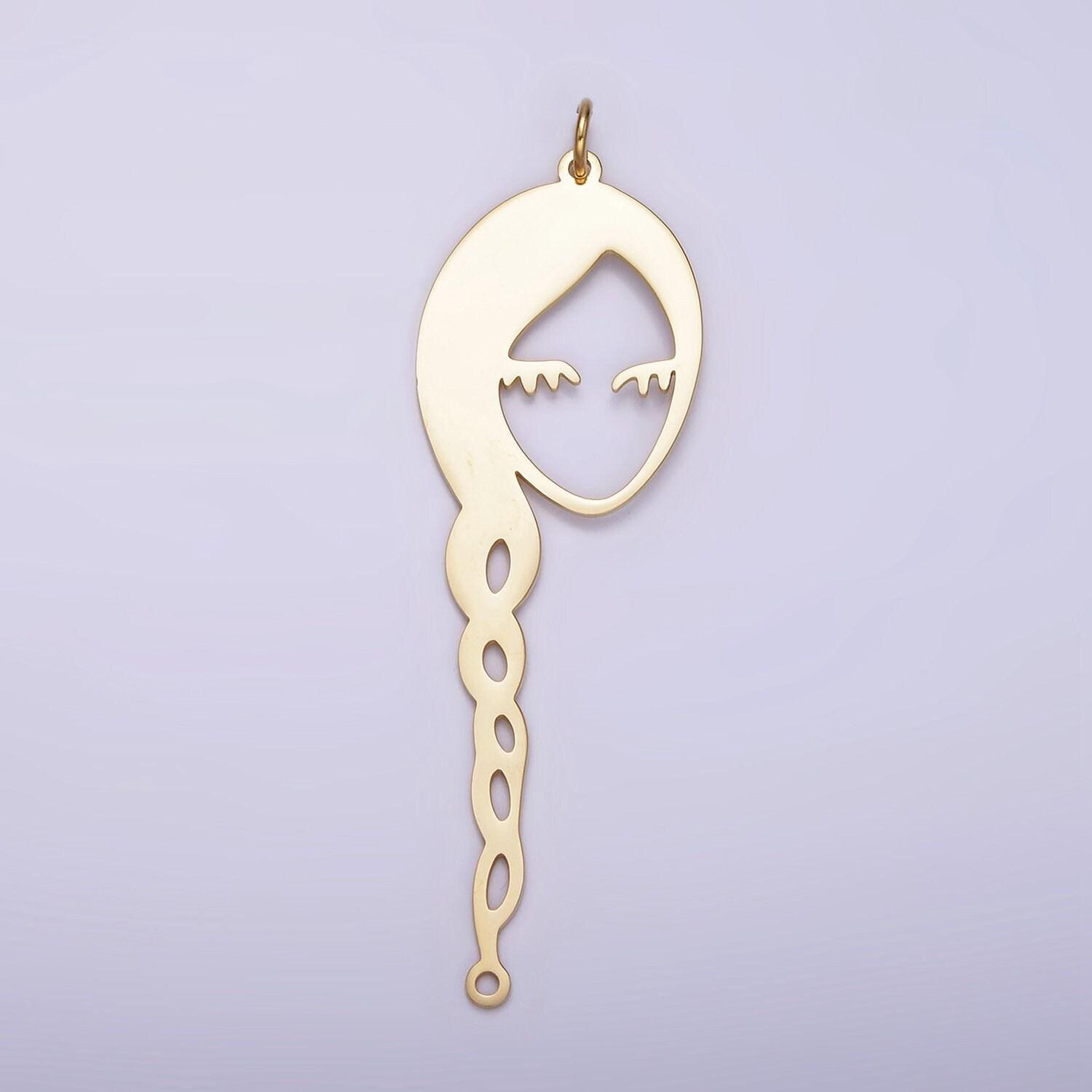Stainless steel cameo charms, steel lady princess face pendants minimalist girl jewelry lightweight dangle tarnish free charm p-1233