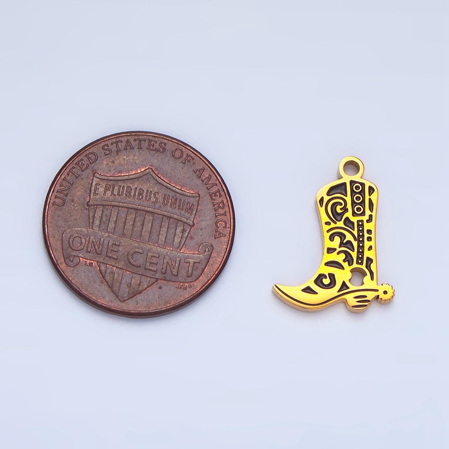 Stainless steel artisan engraved cowboy boots shoes charm in gold wild west jewelry inspired | p1227