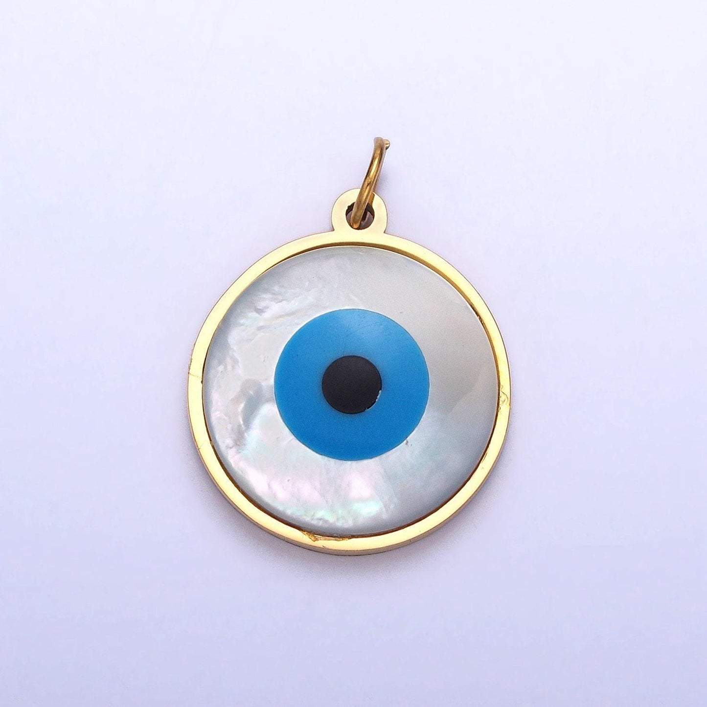 Enamel shell pearl evil eye charm pendant for jewelry making stainless steel charm tarnish free waterproof jewelry p-1220