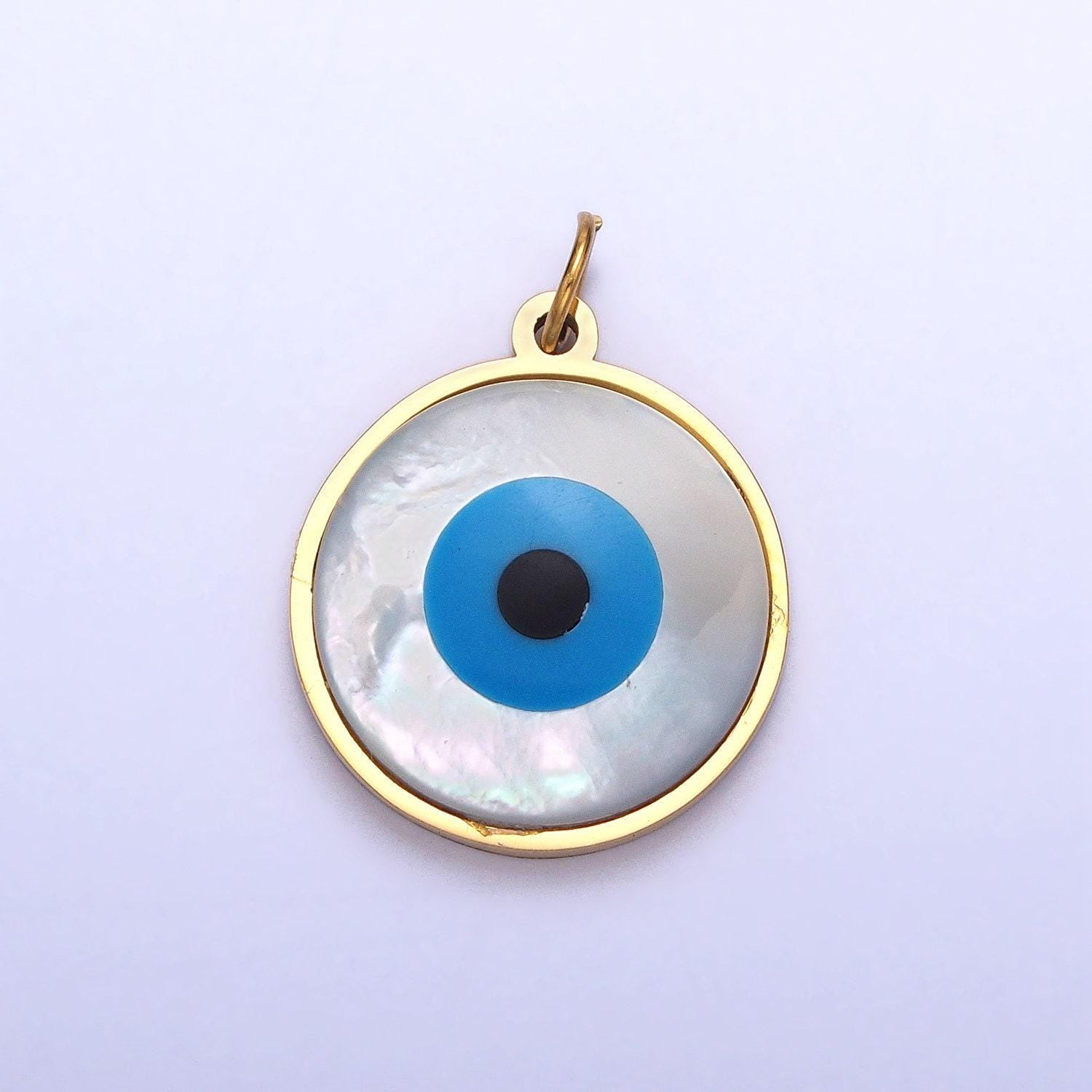Enamel shell pearl evil eye charm pendant for jewelry making stainless steel charm tarnish free waterproof jewelry p-1220