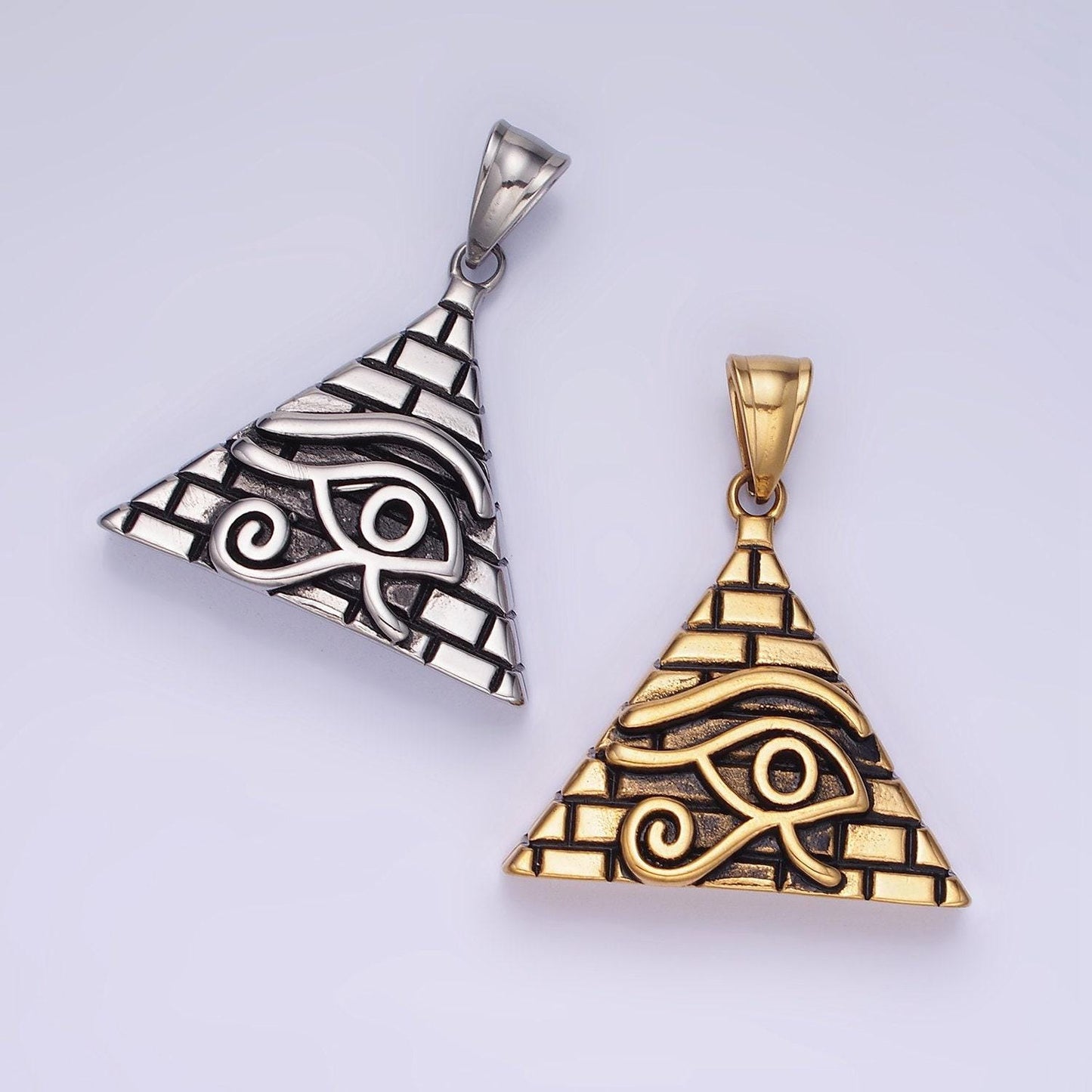 Gold pyramid triangle evil eye charm eye of ra amulet pendant for necklace stainless steel pendant p-1203