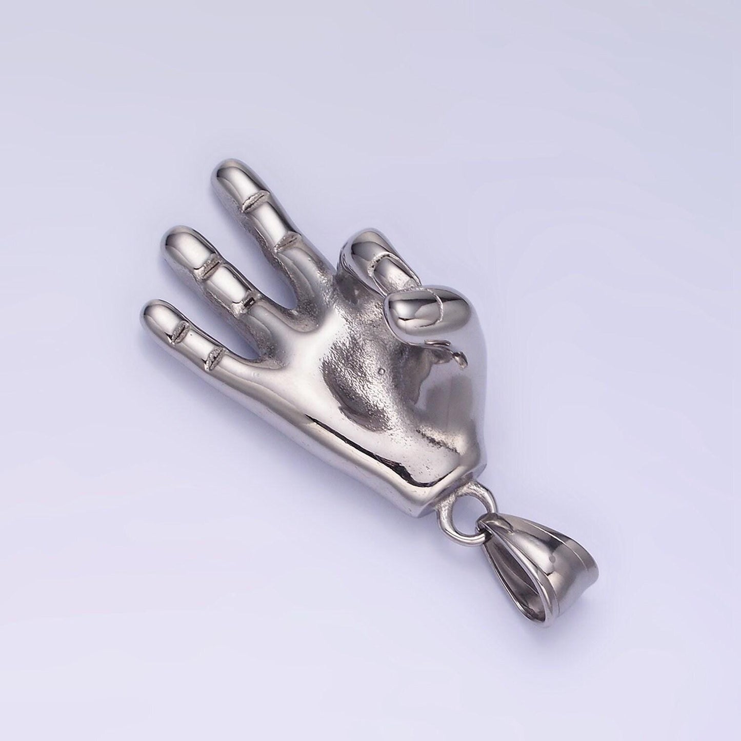 Okay sign hand symbol charm, unique stainless steel ok sign for necklace pendant hand gesture charm jewelry making gift for men p1205