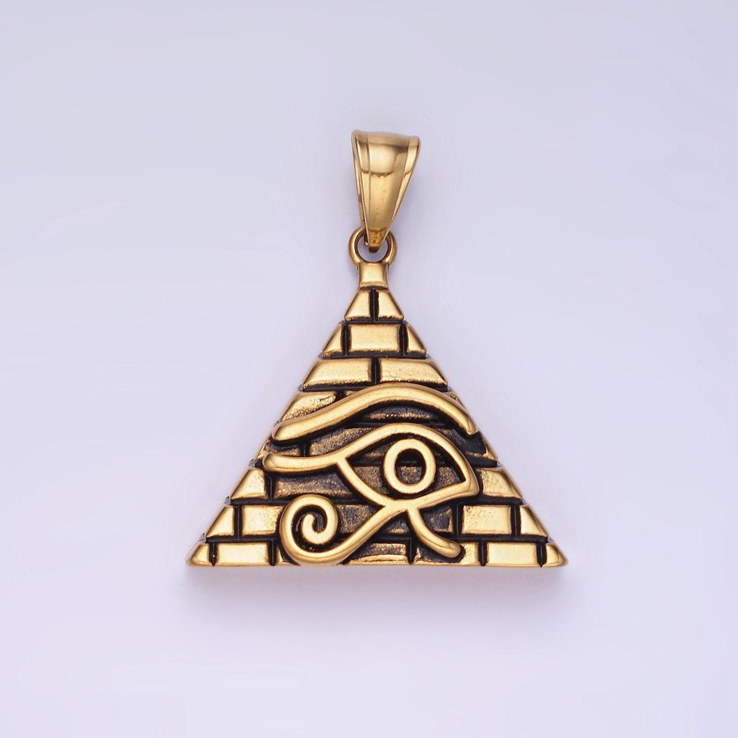 Gold pyramid triangle evil eye charm eye of ra amulet pendant for necklace stainless steel pendant p-1203