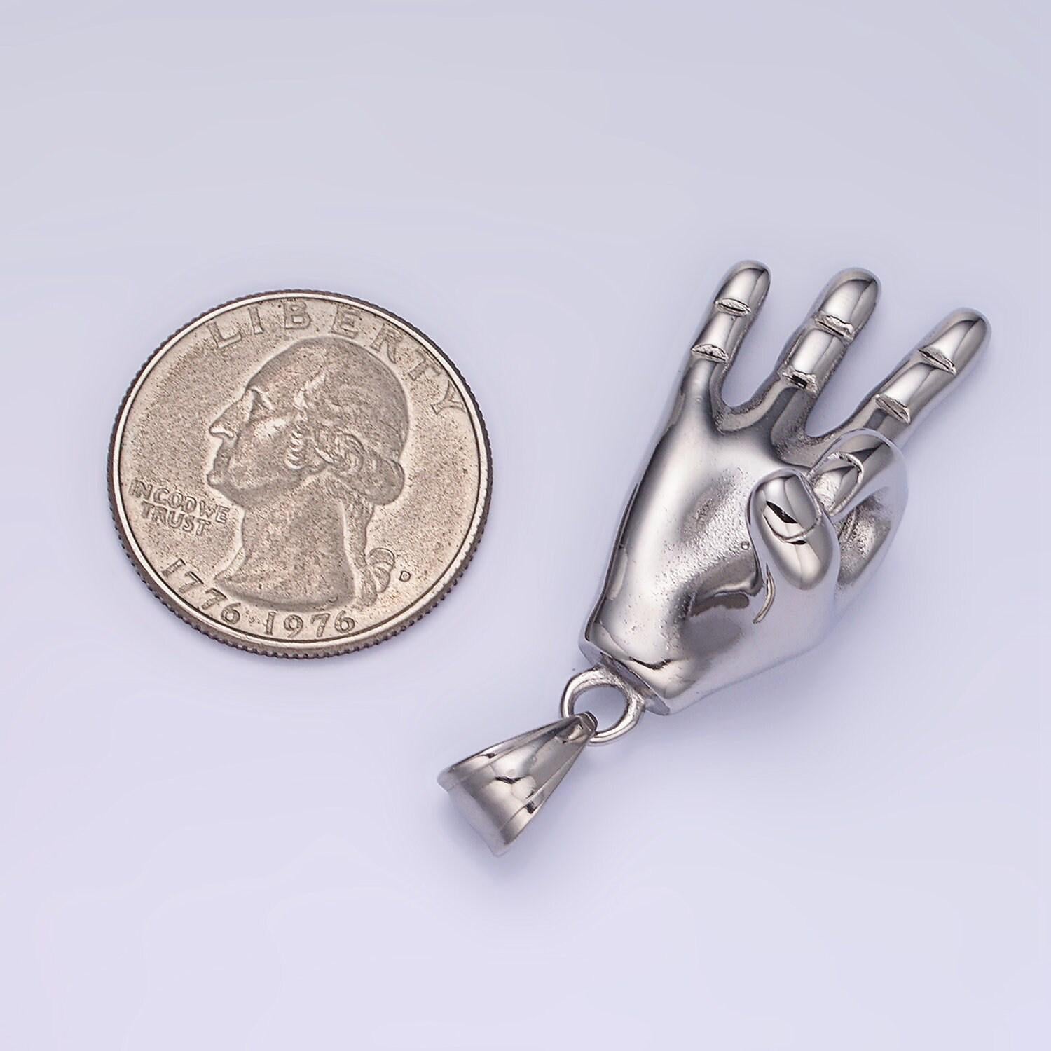 Okay sign hand symbol charm, unique stainless steel ok sign for necklace pendant hand gesture charm jewelry making gift for men p1205