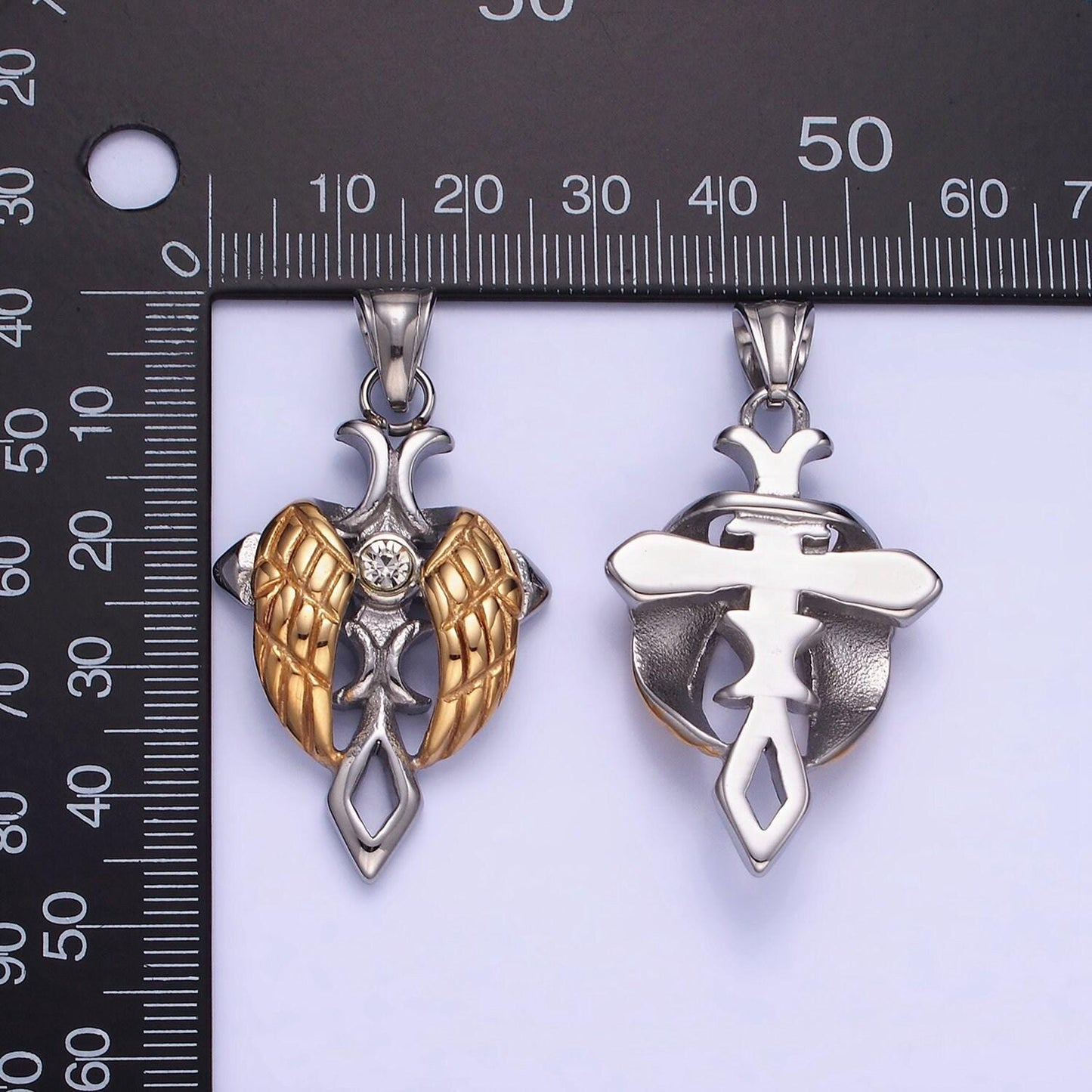 Dainty mixed metal gold winged cross necklace pendant masculine stainless steel angel wing pendant necklace supply men jewelry p1202