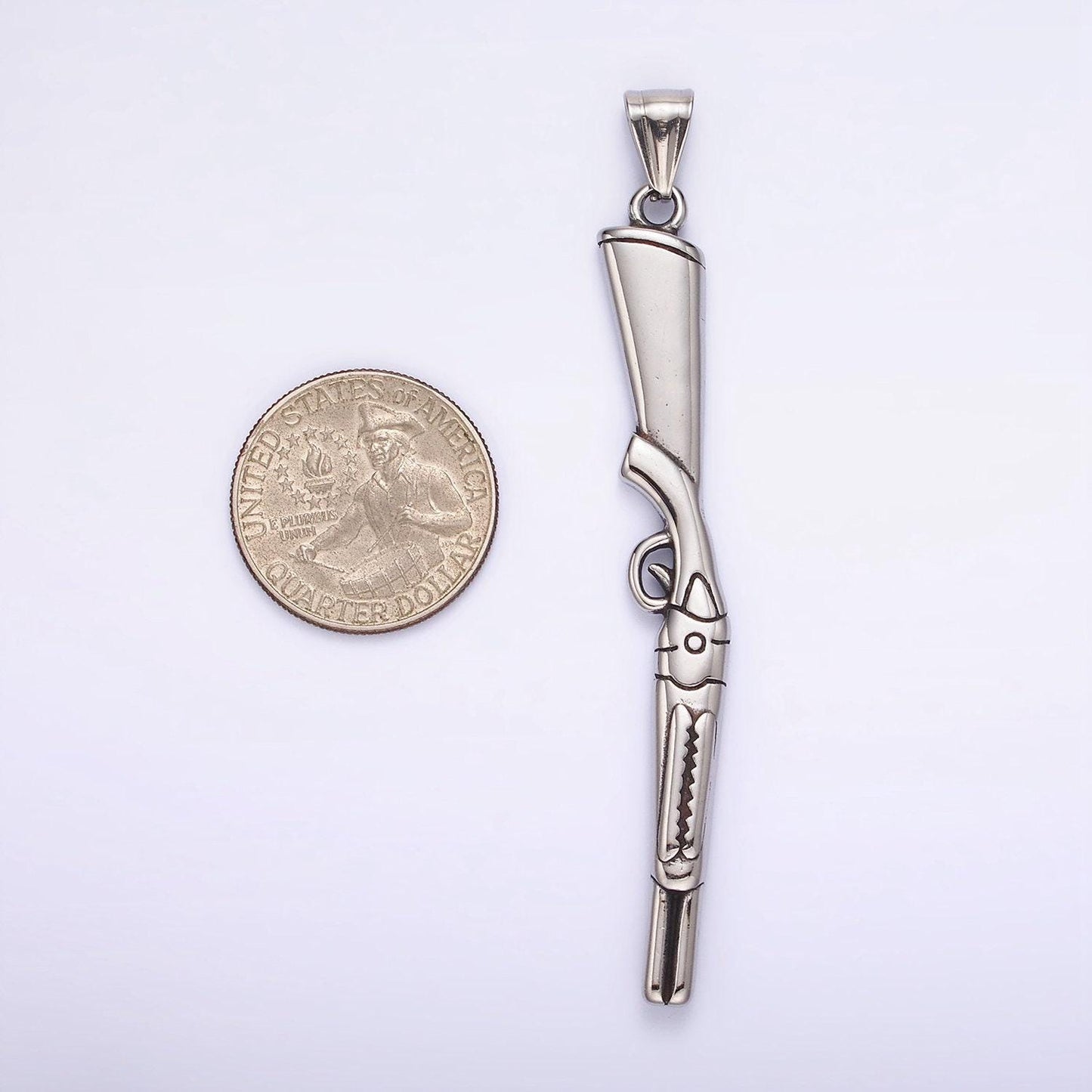 Stainless steel revolver 83mm pendant for jewelry making supply men hunter army inspired | p-1182