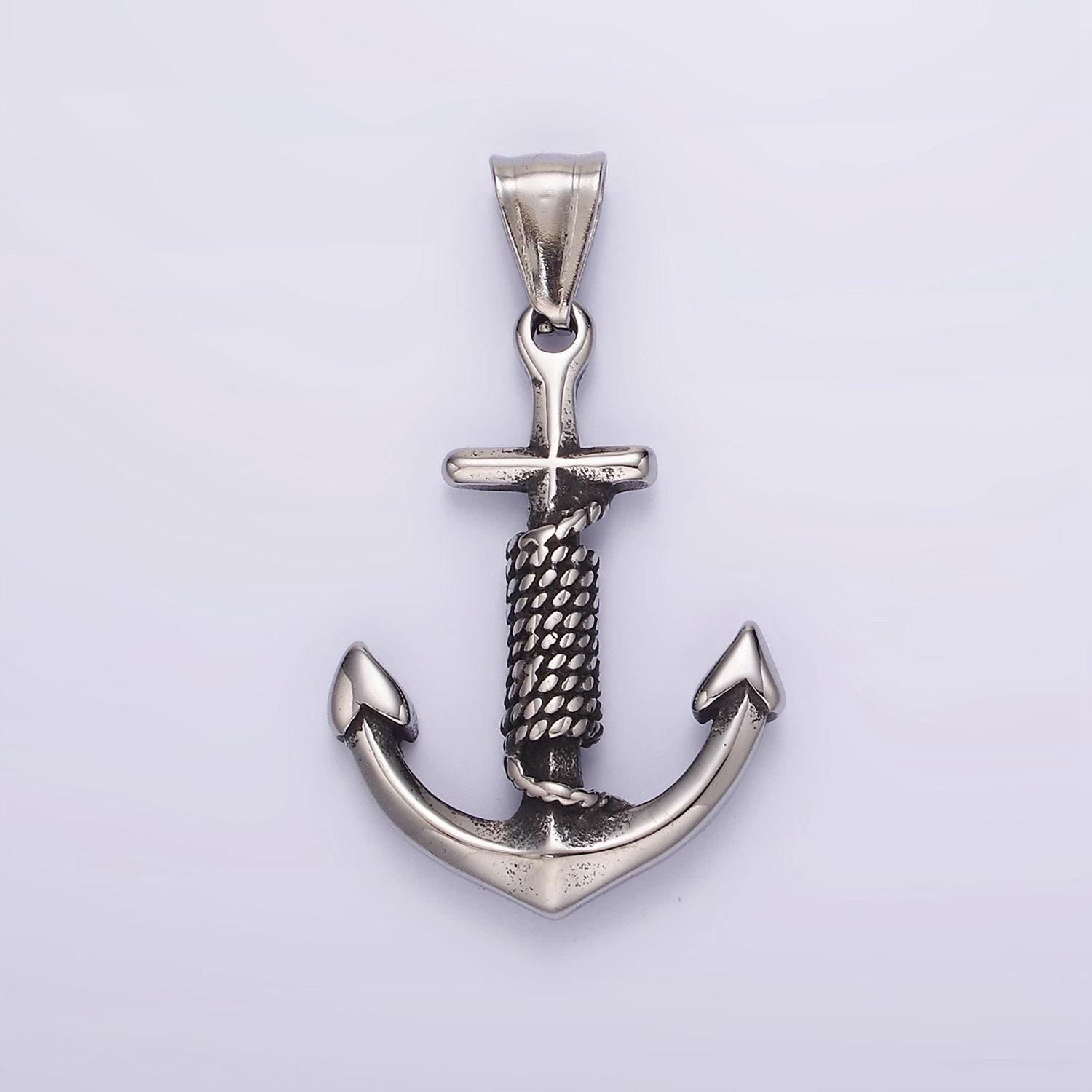 Big nautical charm stainless steel 42mm anchor with rope pendant christian religious jewelry making supply | p-1194