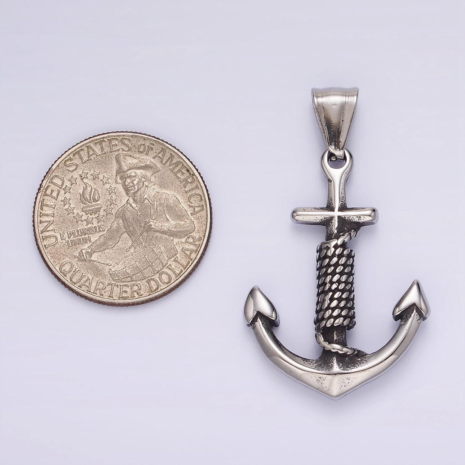 Big nautical charm stainless steel 42mm anchor with rope pendant christian religious jewelry making supply | p-1194