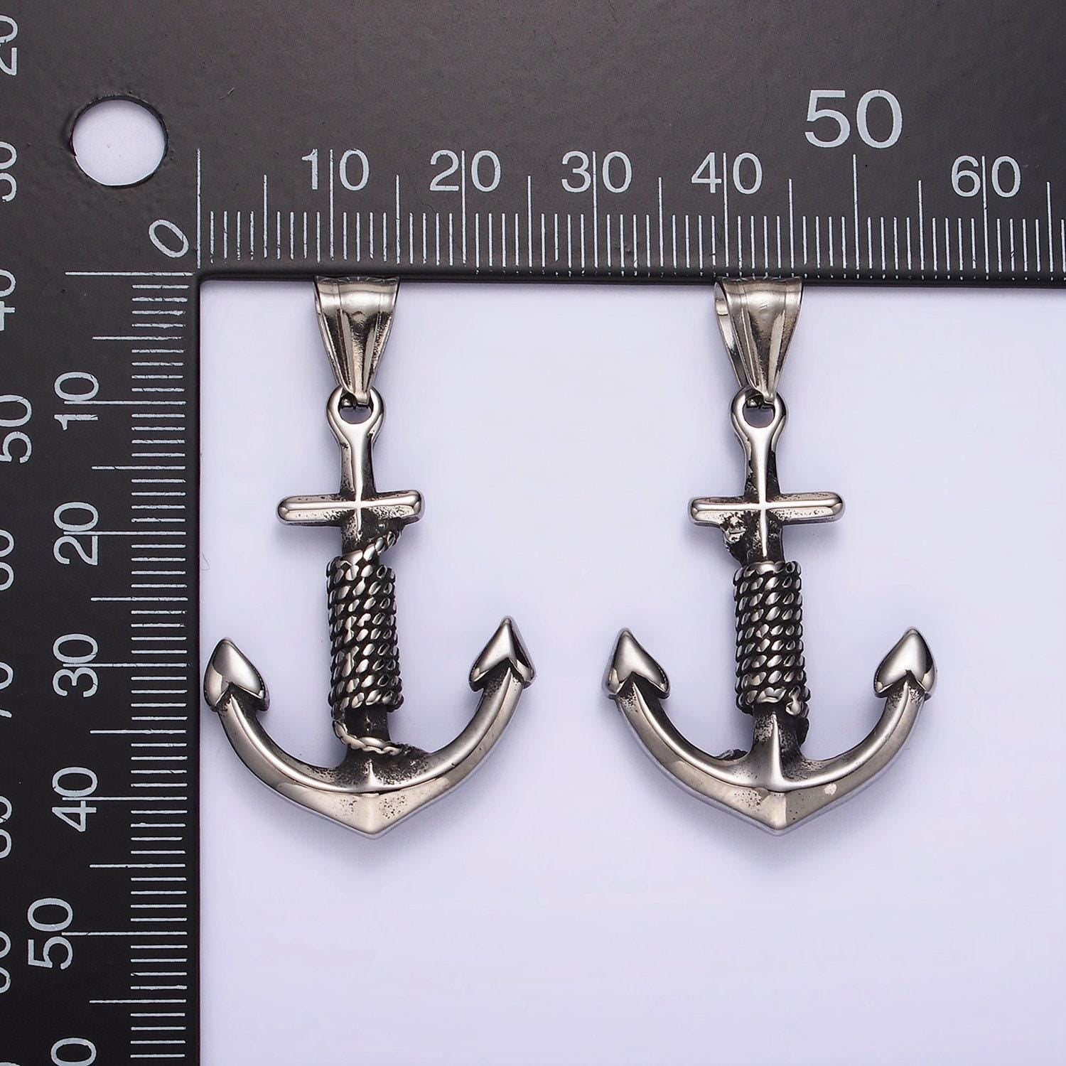 Big nautical charm stainless steel 42mm anchor with rope pendant christian religious jewelry making supply | p-1194